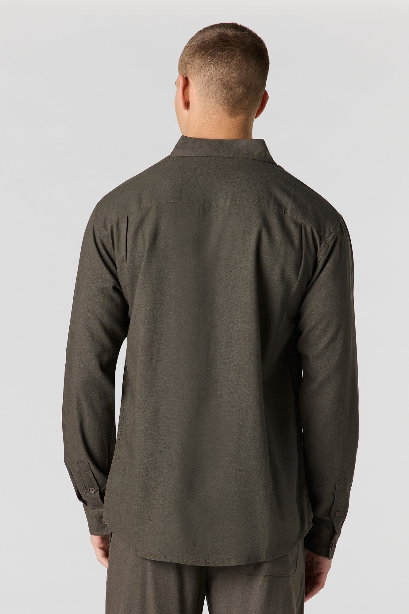 Linen-Blend Long Sleeve Button-Up Top