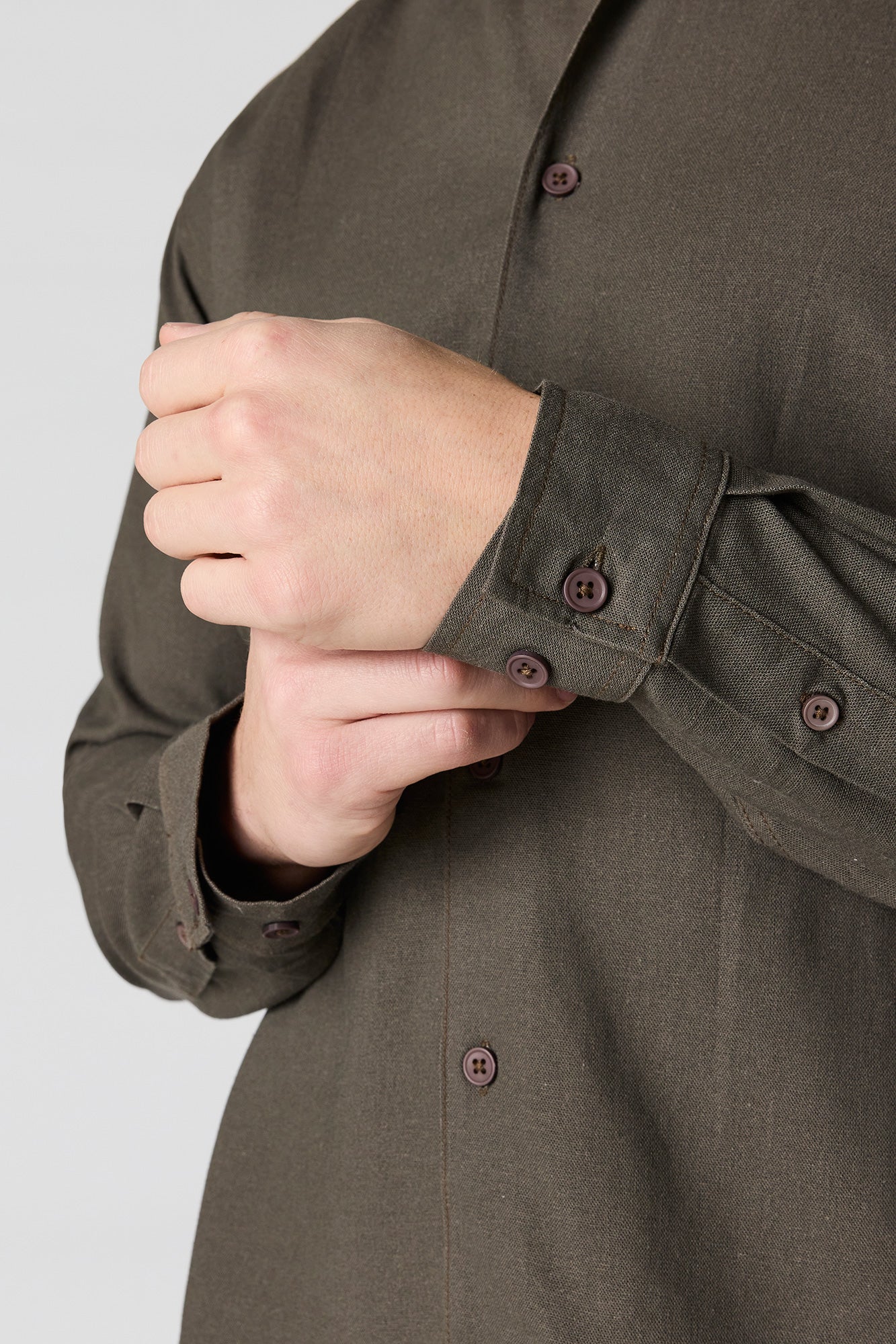 Linen-Blend Long Sleeve Button-Up Top