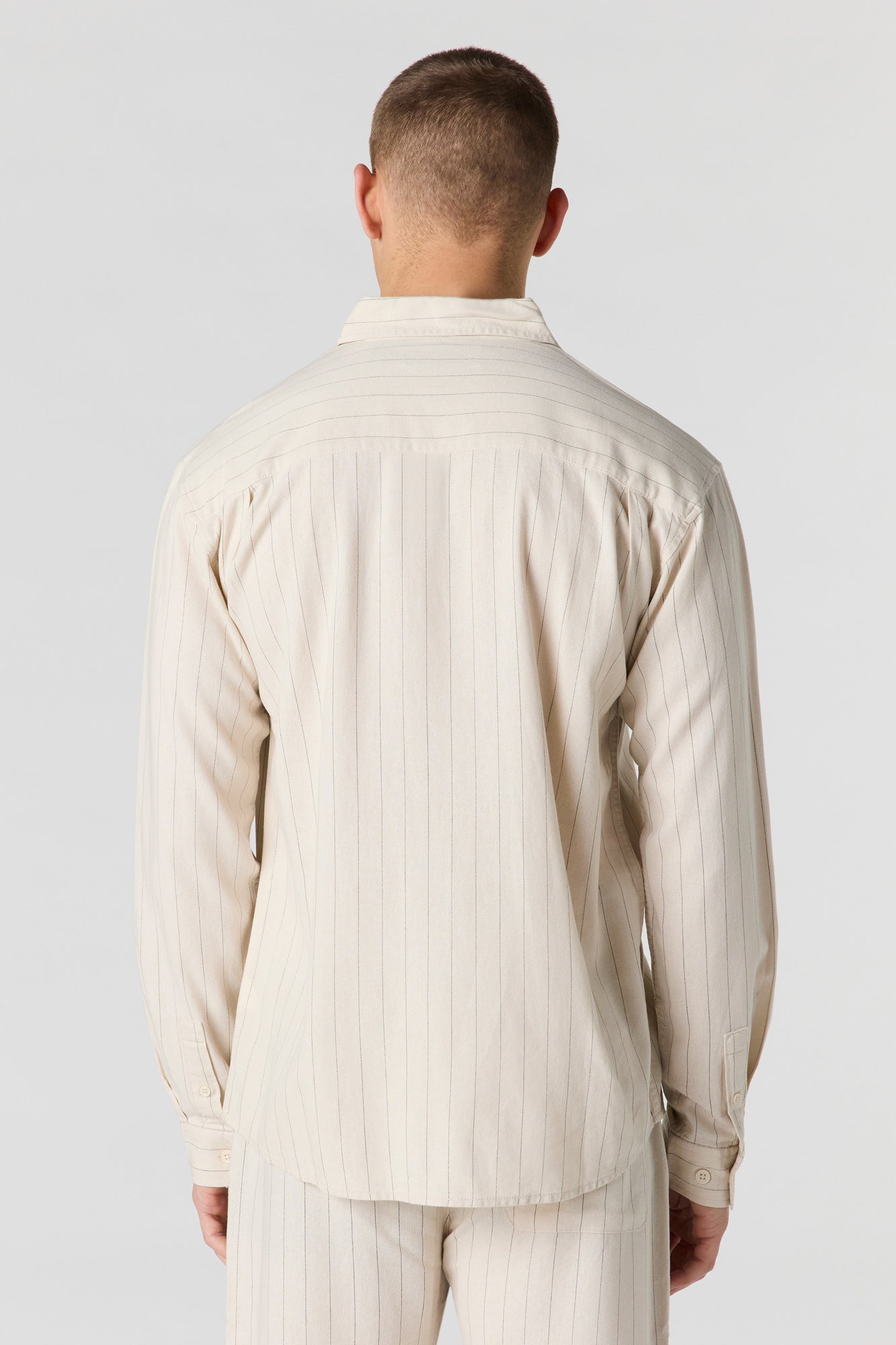 Linen-Blend Long Sleeve Button-Up Top