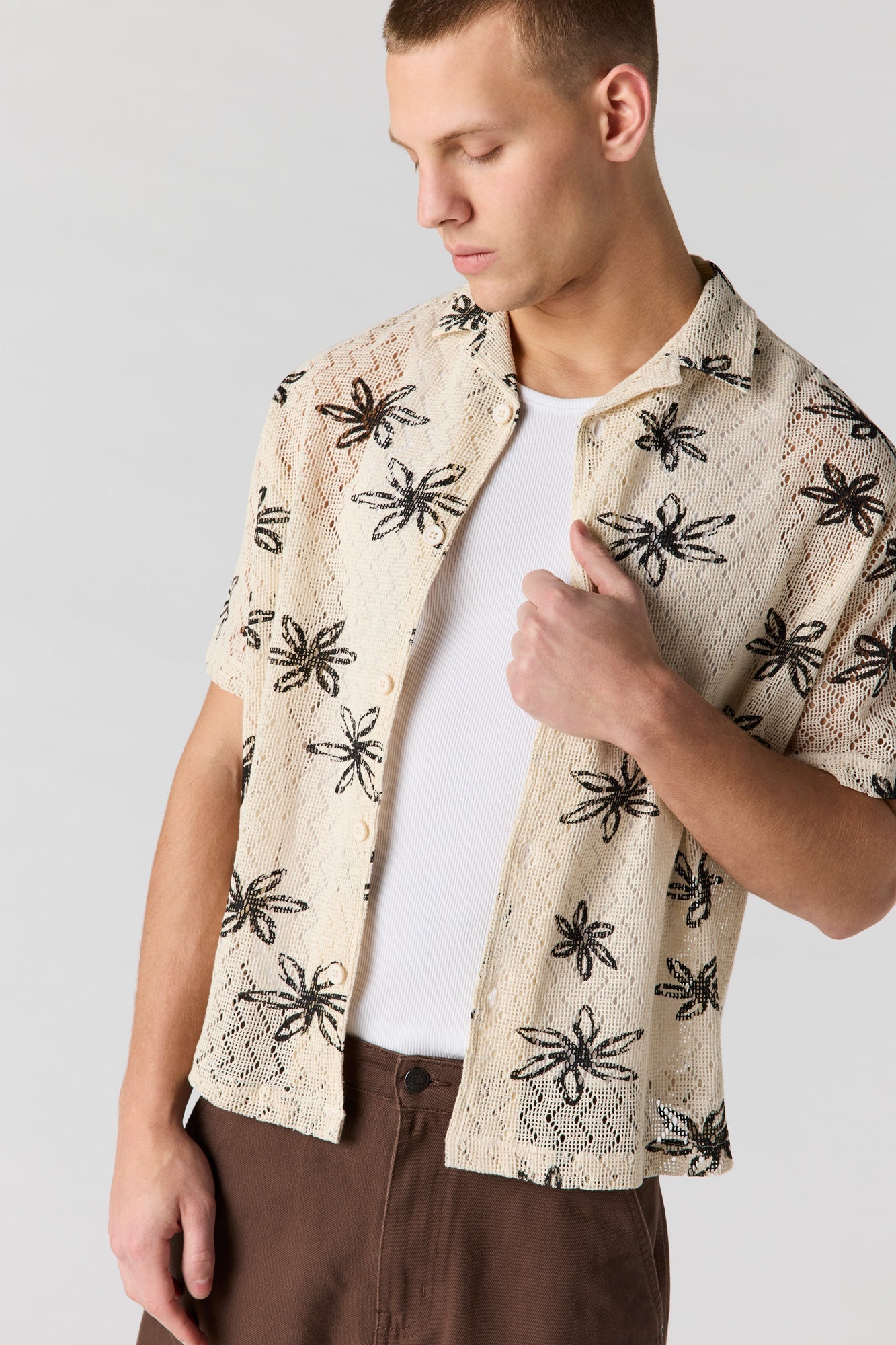 Flower Crochet Button-Up Top