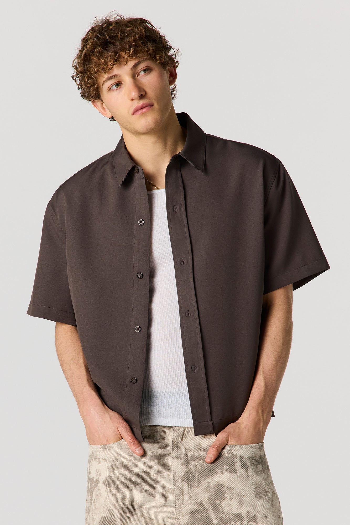 Boxy Button-Up Collared Top