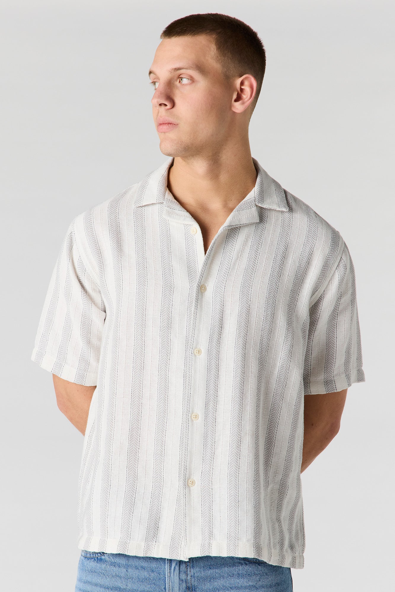Striped Textured Button-Up Top