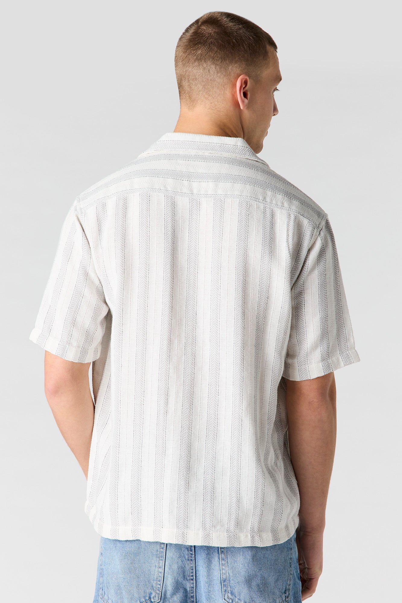 Striped Textured Button-Up Top