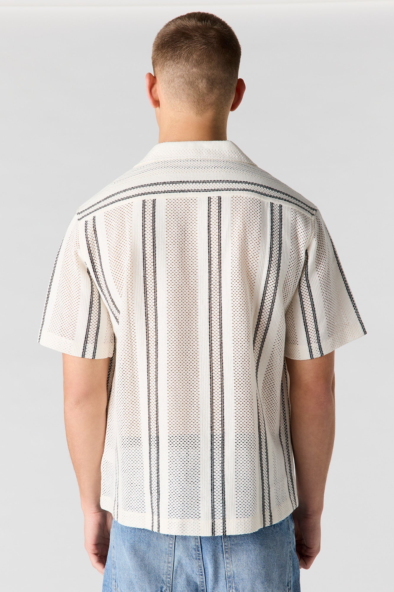 Textured Striped Button-Up Top