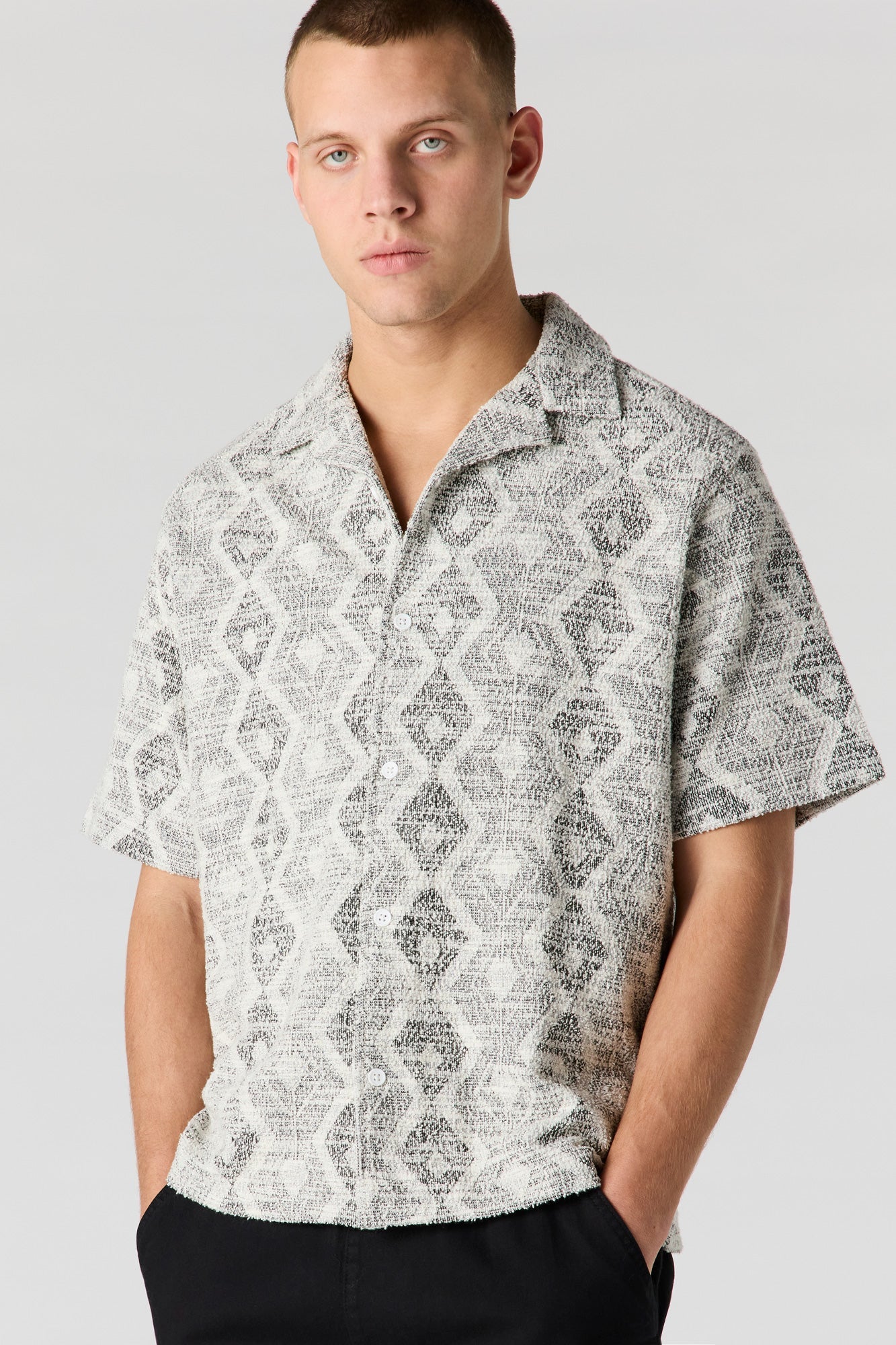 Geo Textured Button-Up Top