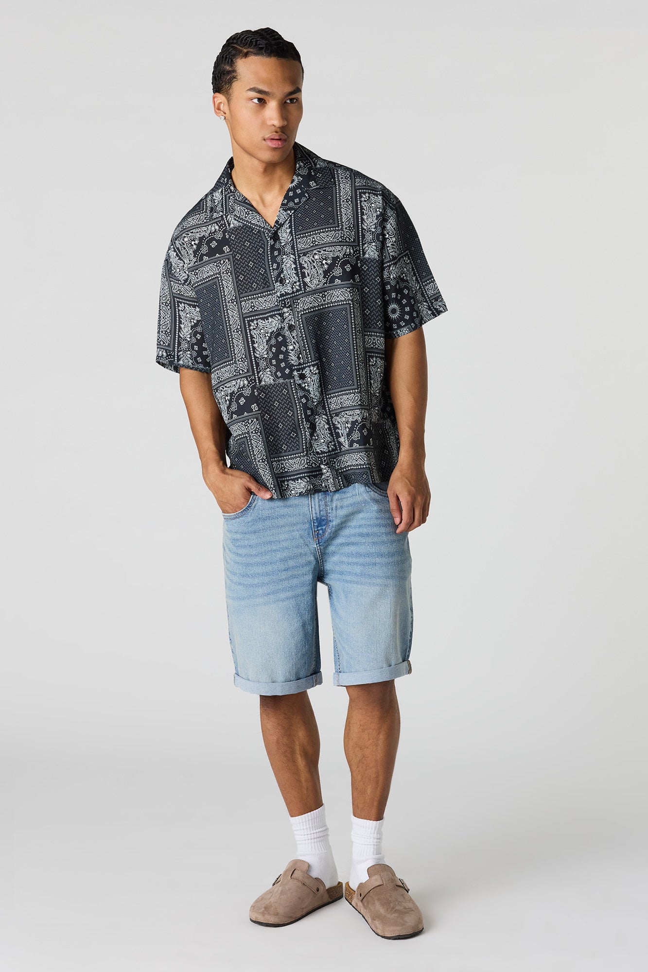 Flowy Printed Button-Up Collared Top