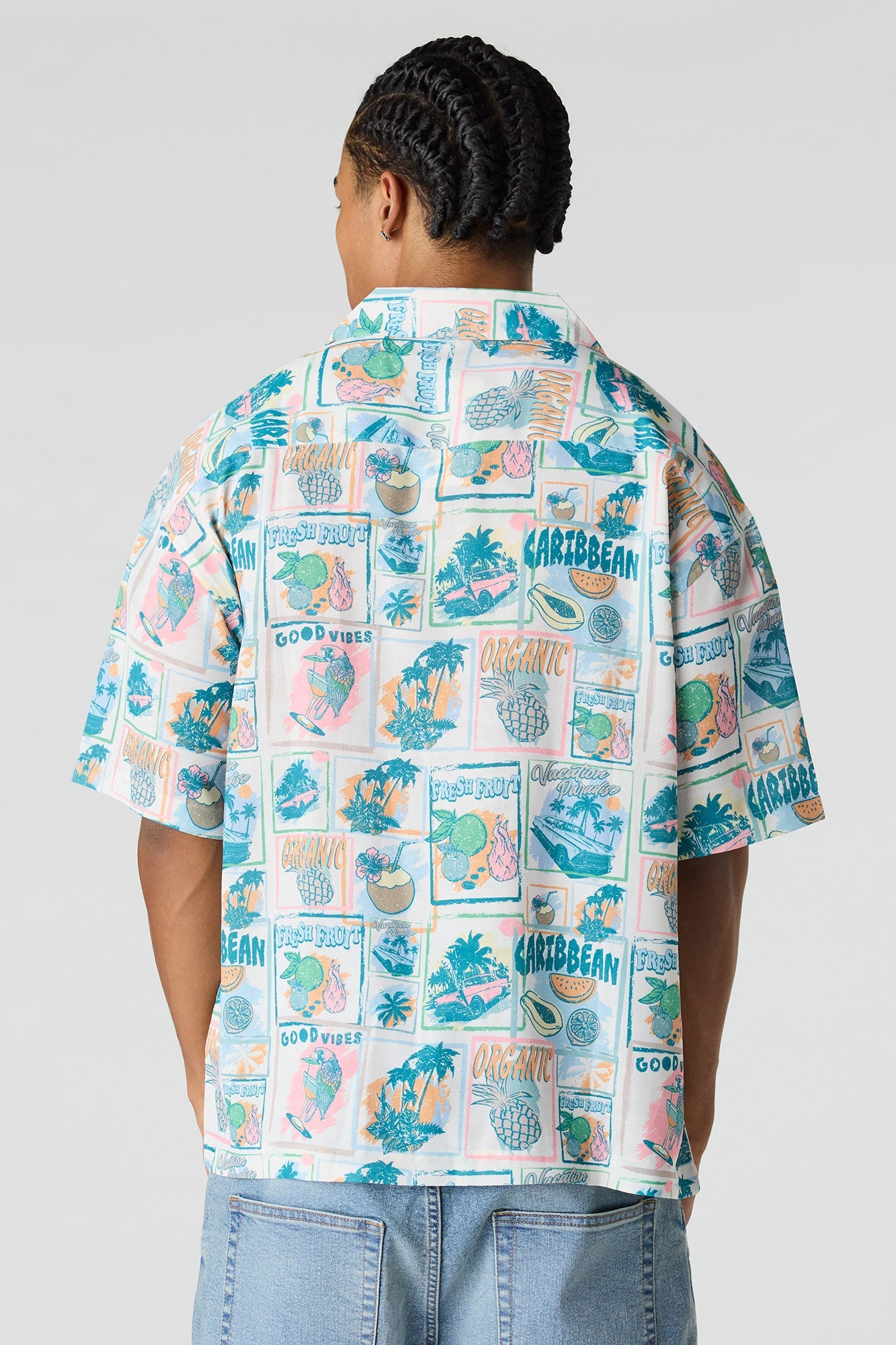 Flowy Printed Button-Up Collared Top
