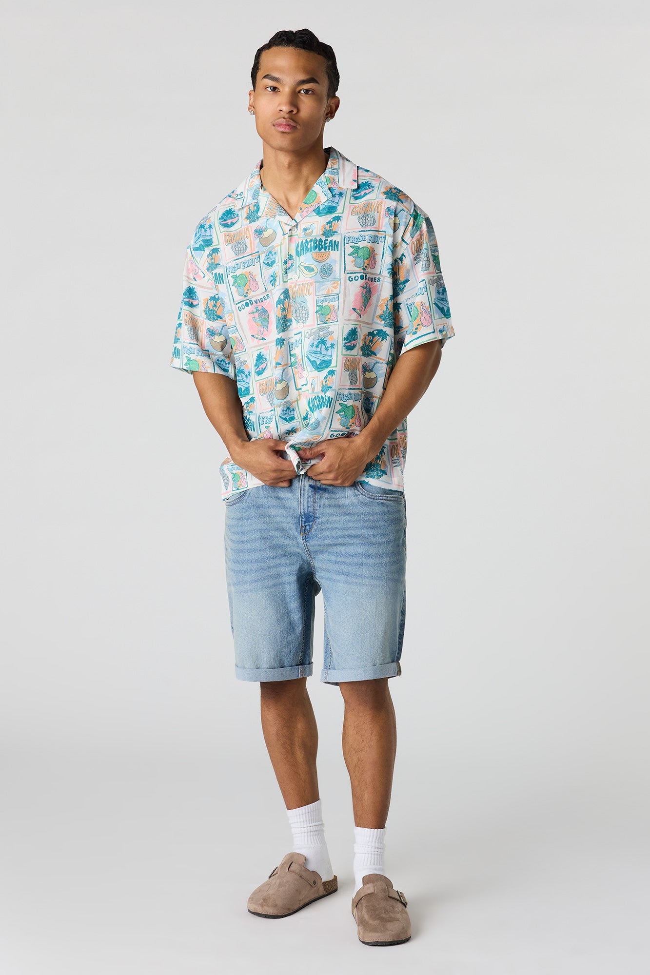 Flowy Printed Button-Up Collared Top