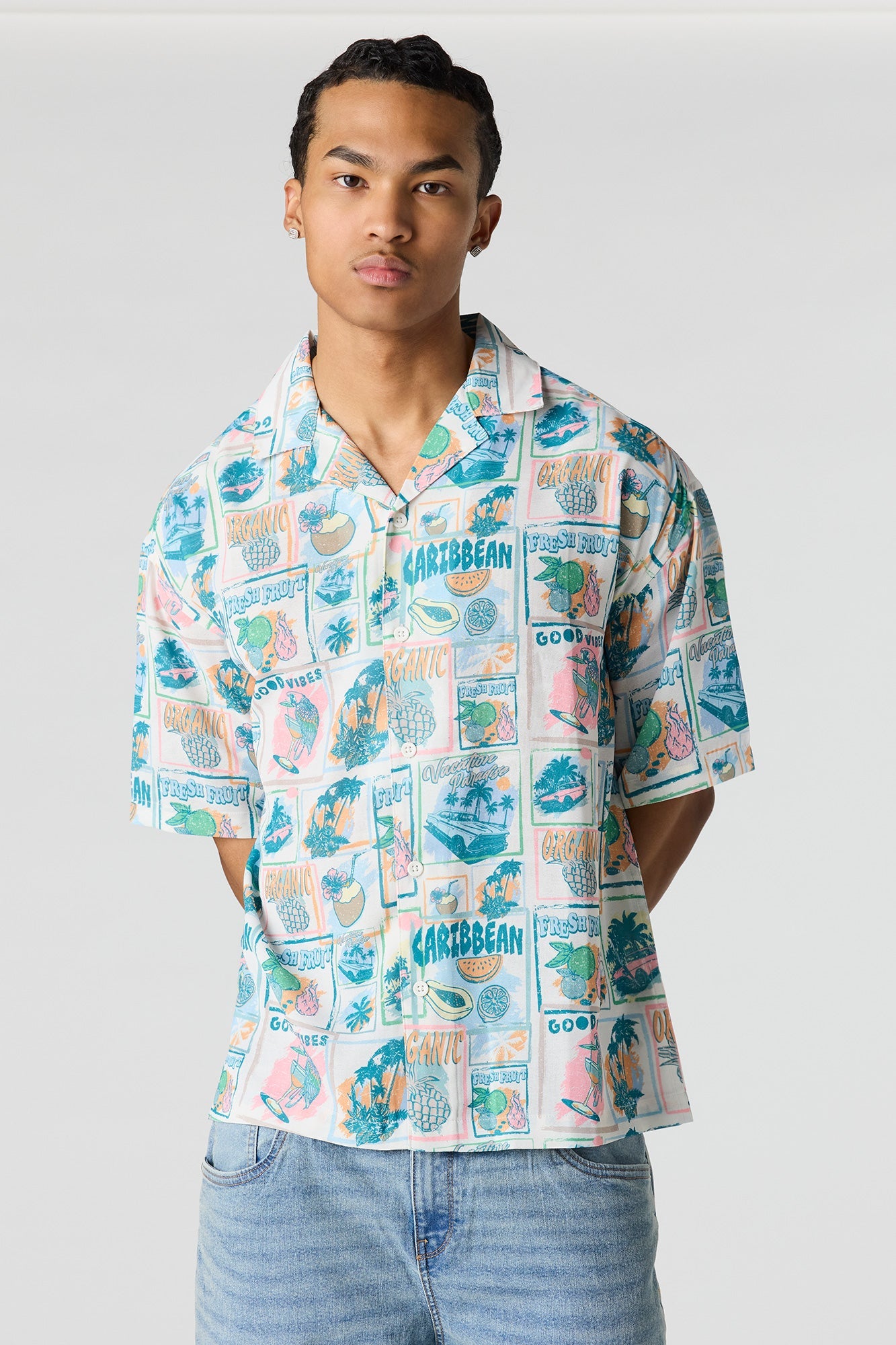 Flowy Printed Button-Up Collared Top