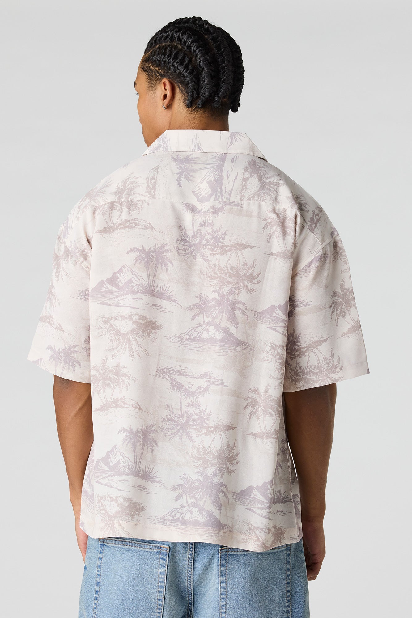 Flowy Printed Button-Up Collared Top