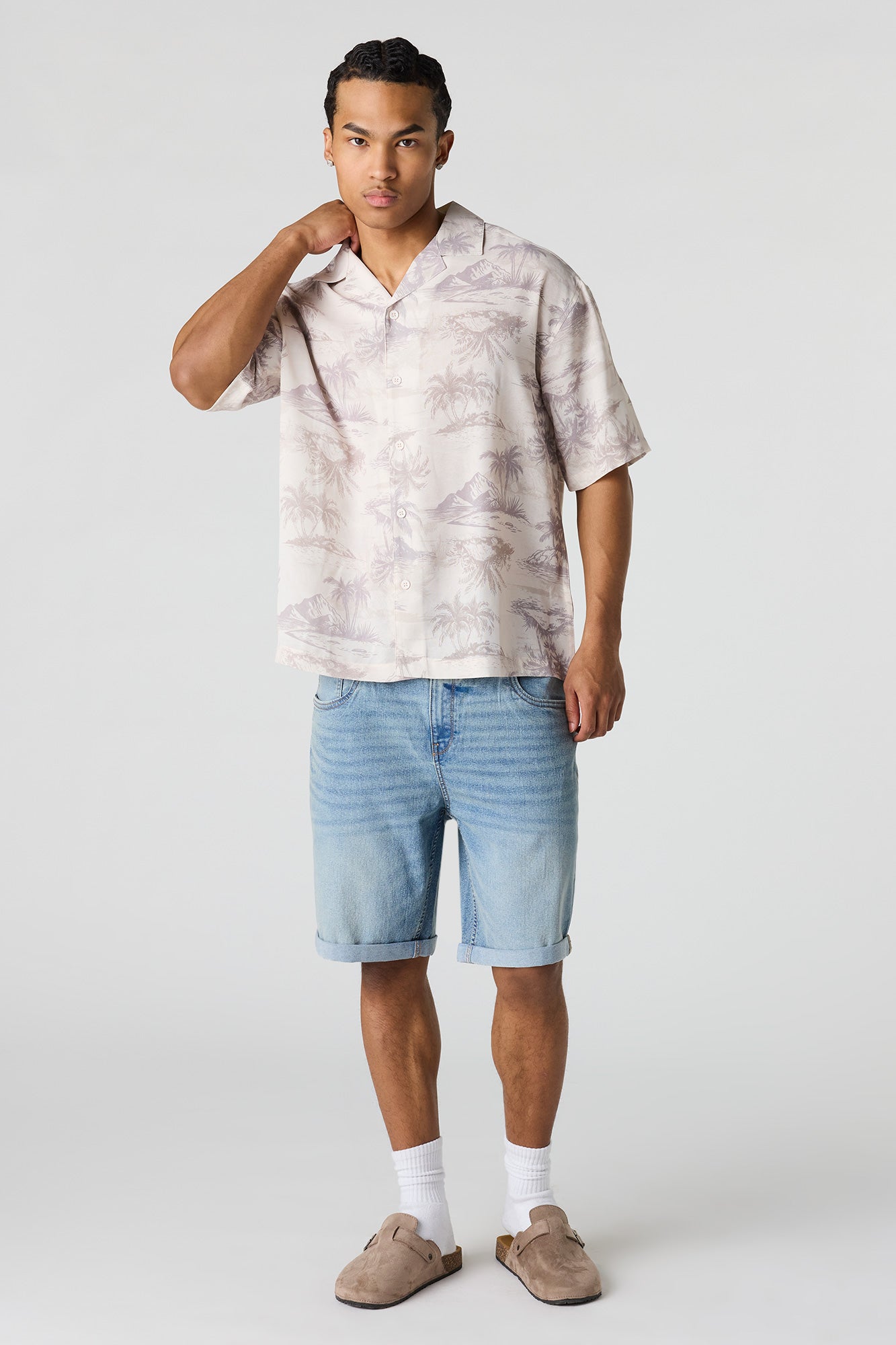 Flowy Printed Button-Up Collared Top