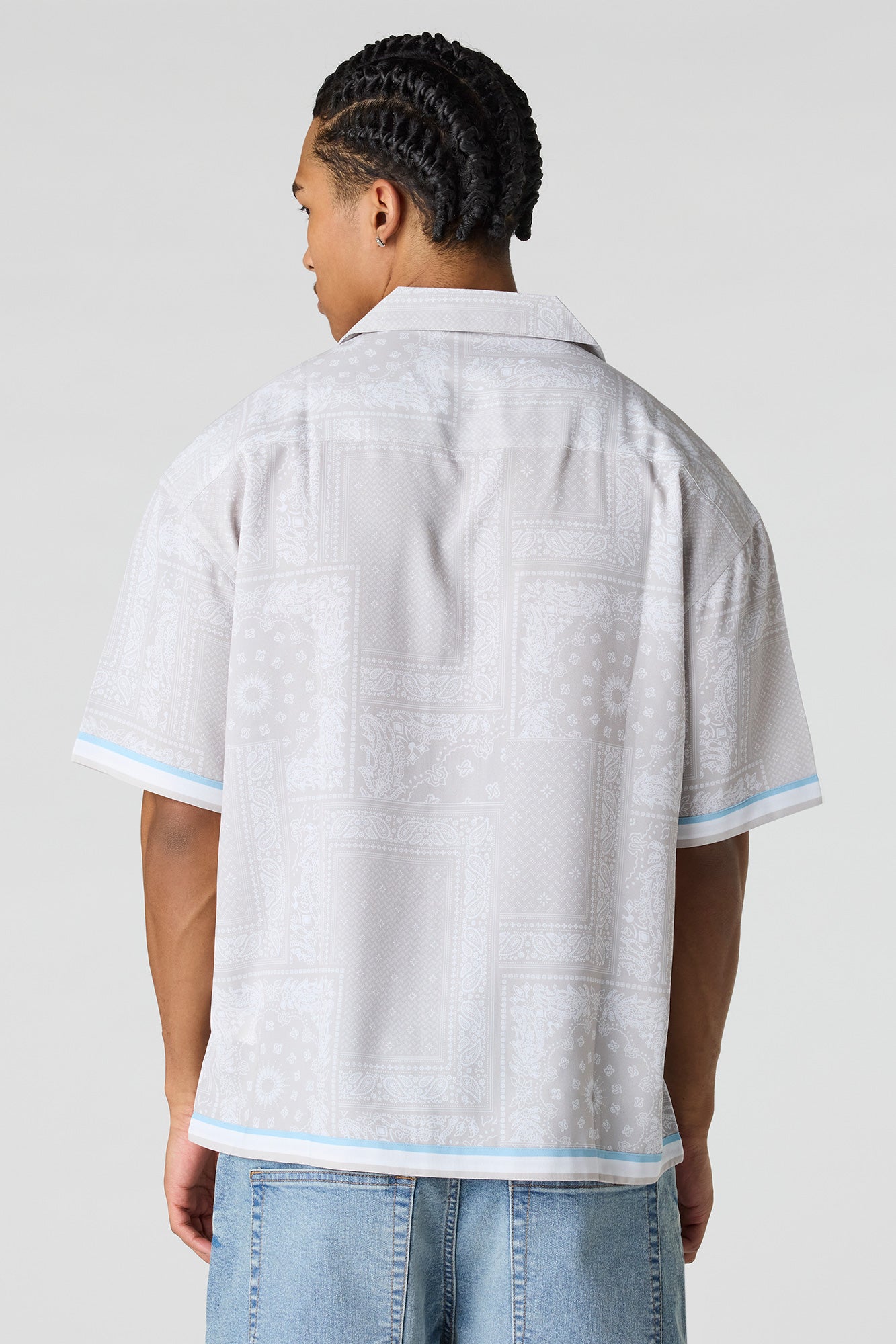 Flowy Printed Button-Up Collared Top