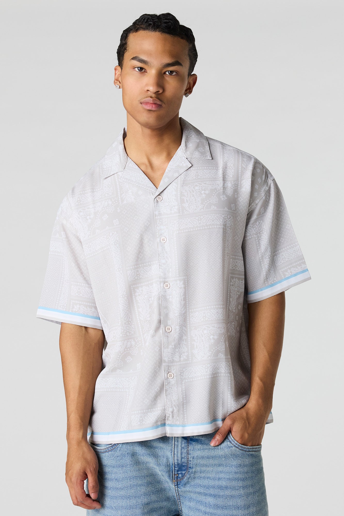 Flowy Printed Button-Up Collared Top