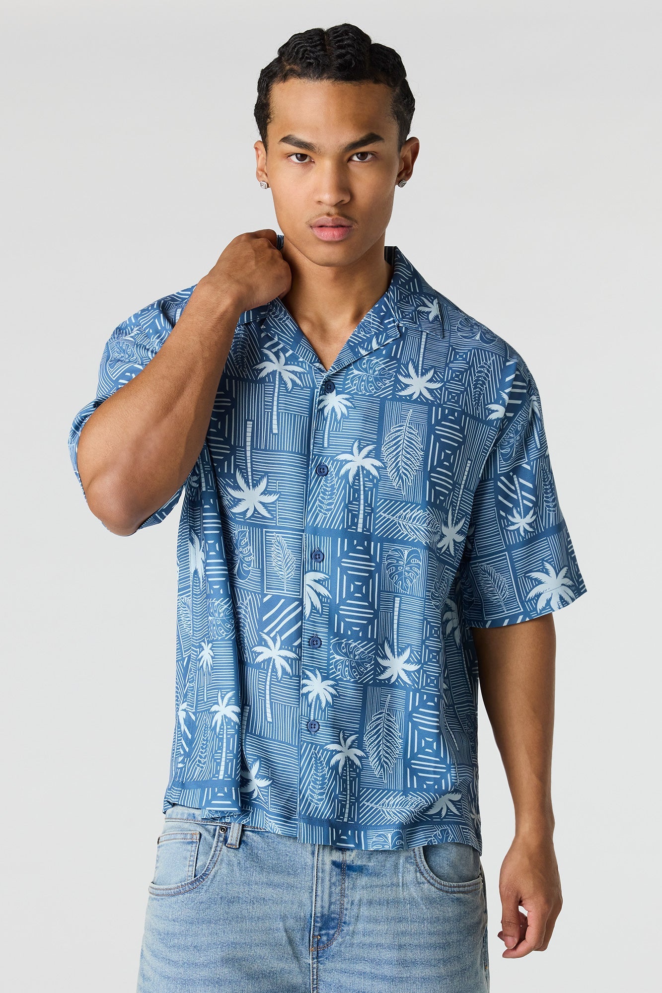 Flowy Printed Button-Up Collared Top