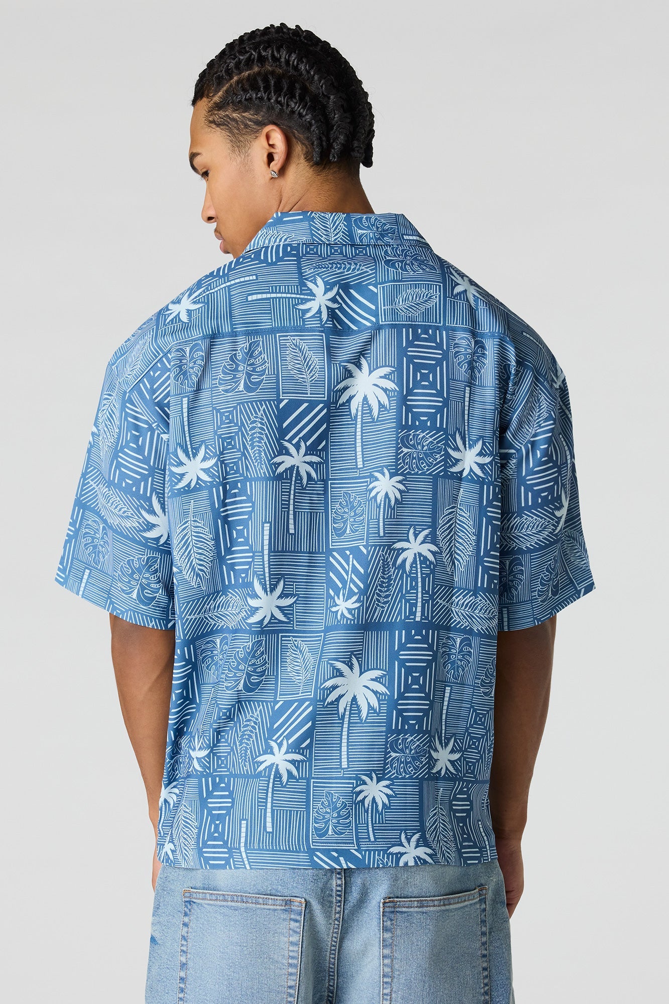 Flowy Printed Button-Up Collared Top