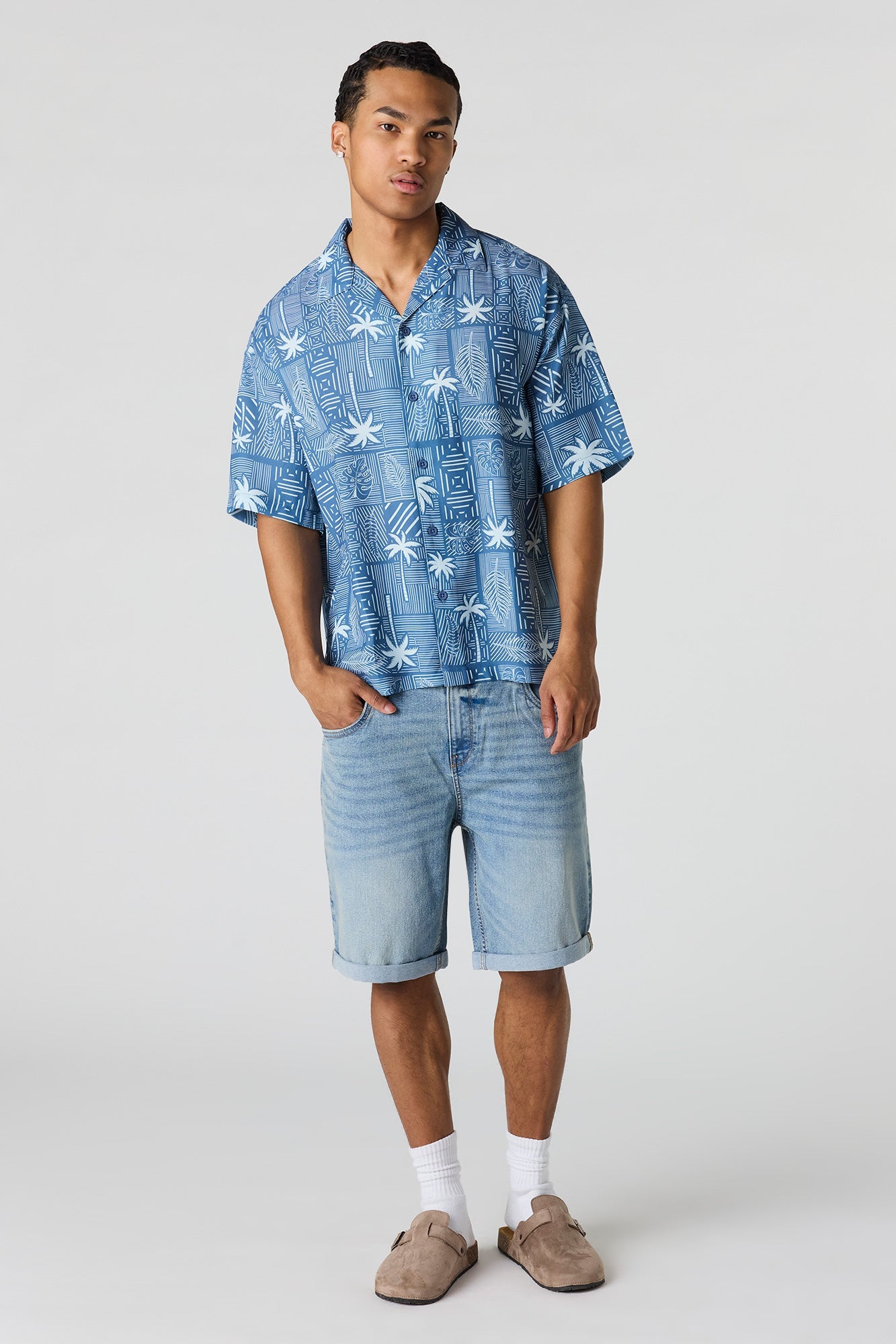 Flowy Printed Button-Up Collared Top