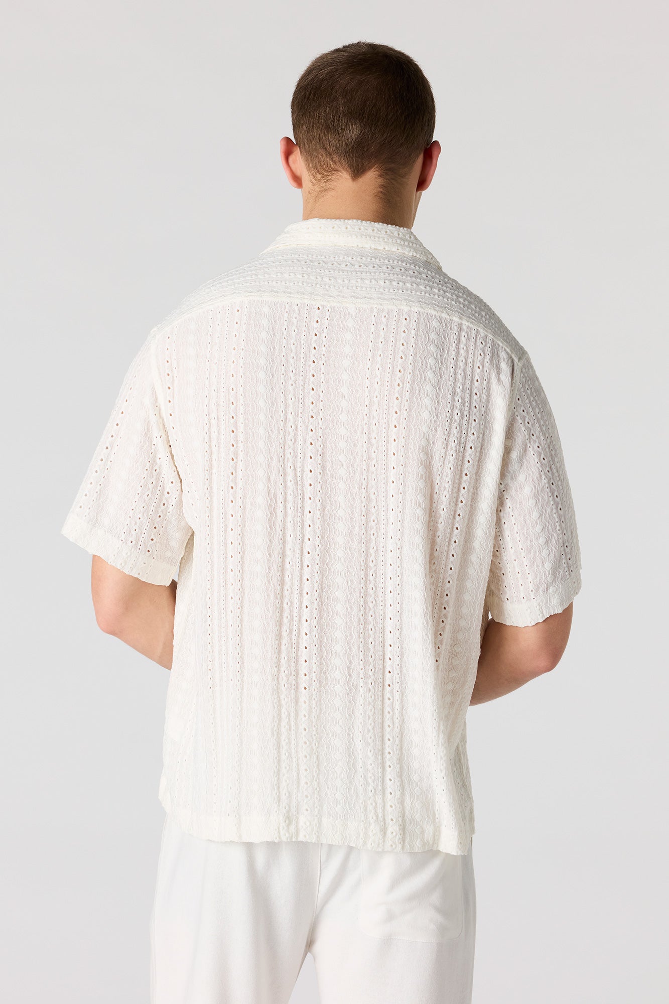 Textured Short Sleeve Button-Up Top