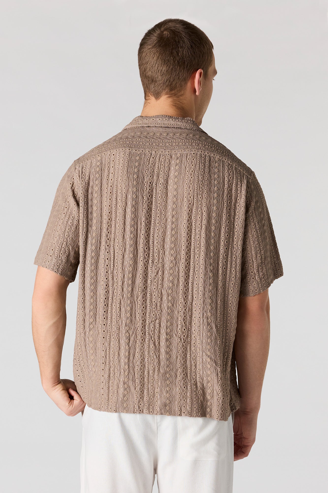 Textured Short Sleeve Button-Up Top