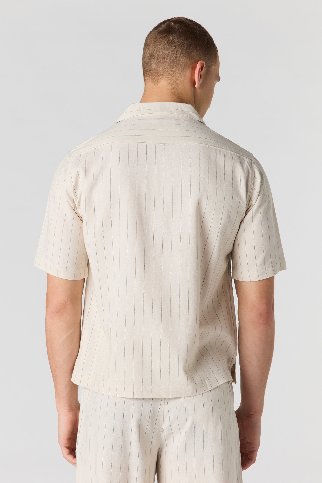 Linen-Blend Short Sleeve Button-Up Top