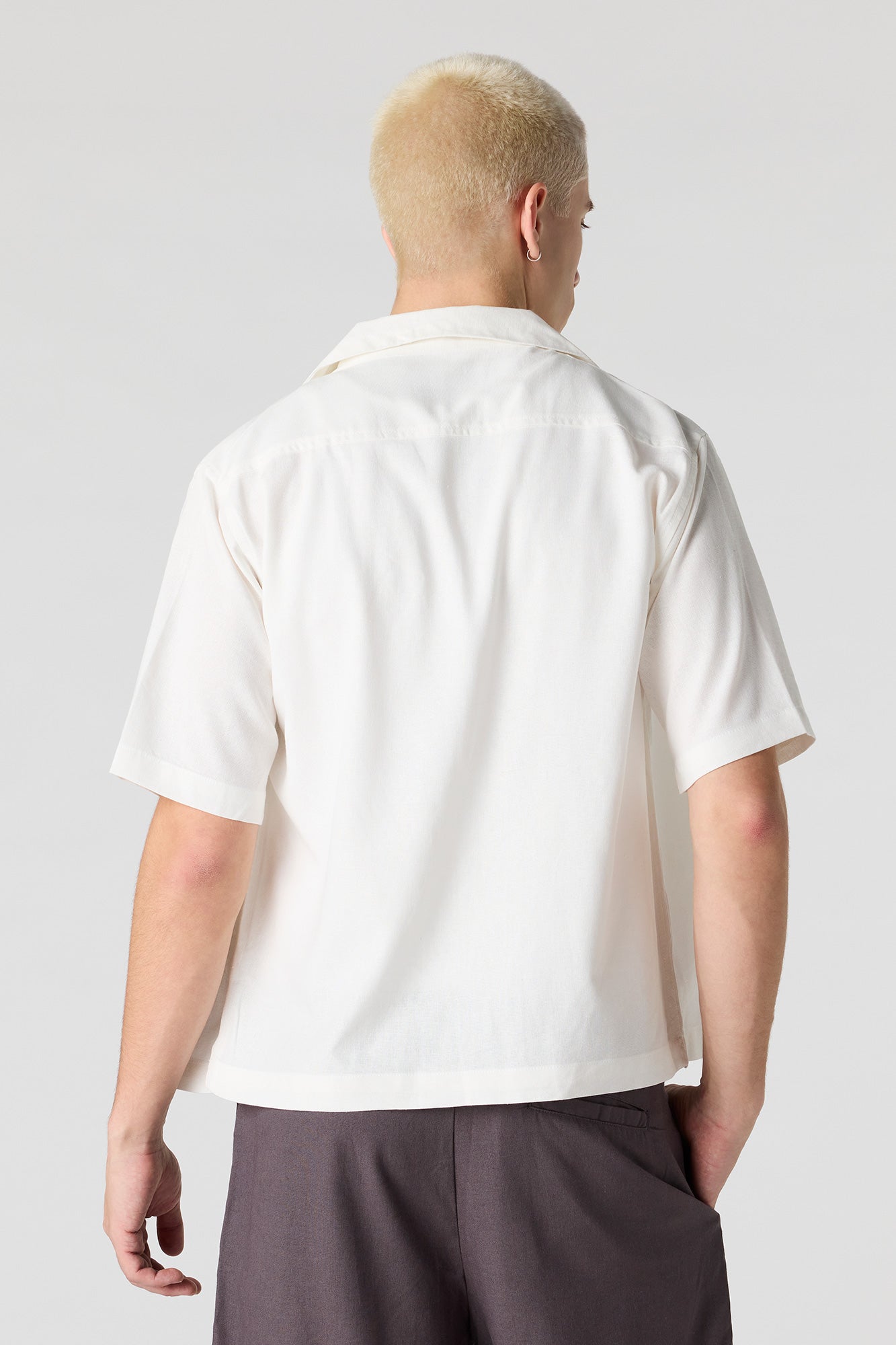 Linen-Blend Button-Up Top