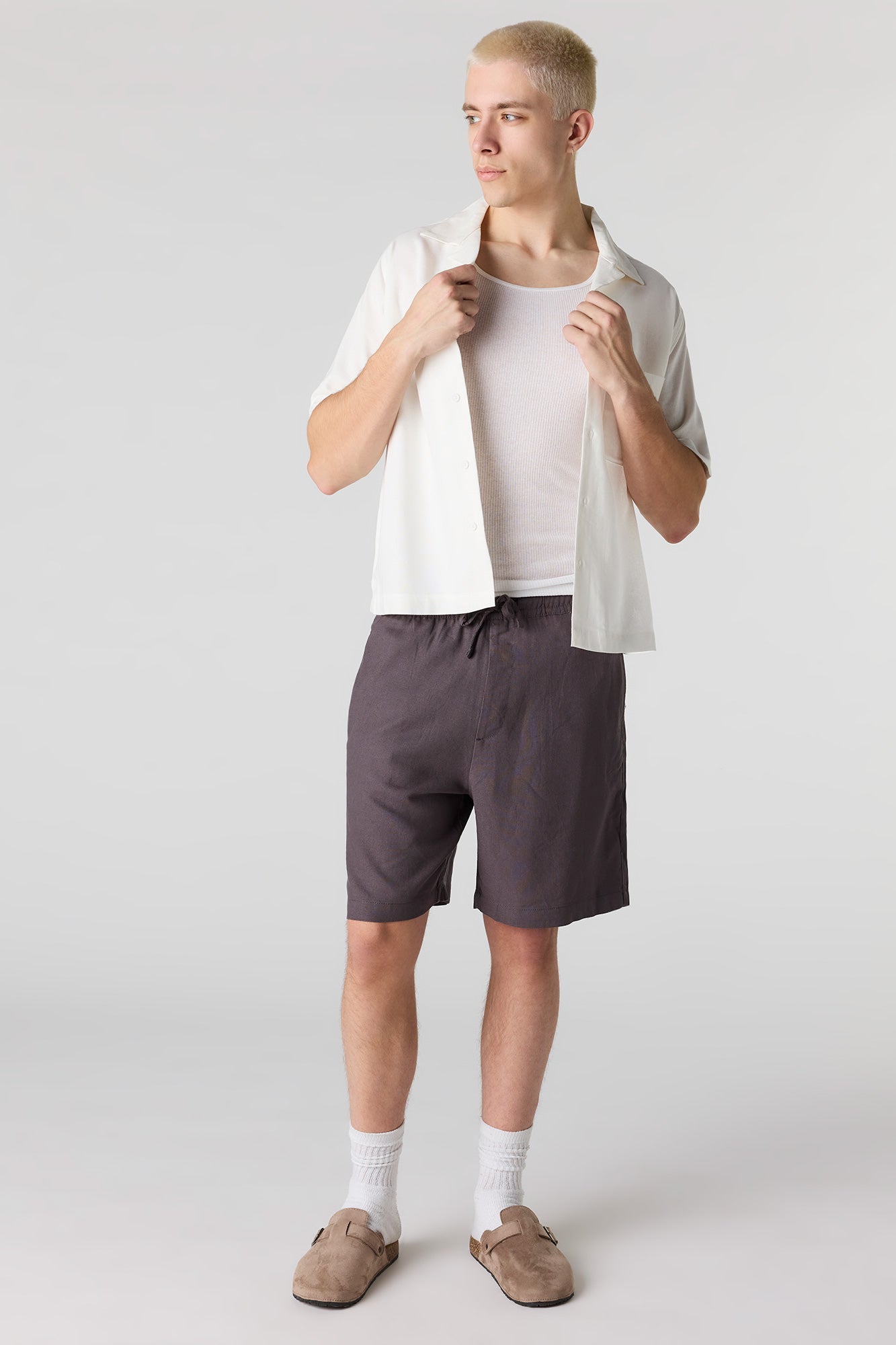 Linen-Blend Button-Up Top