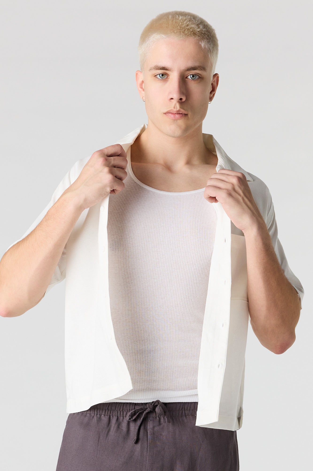 Linen-Blend Button-Up Top