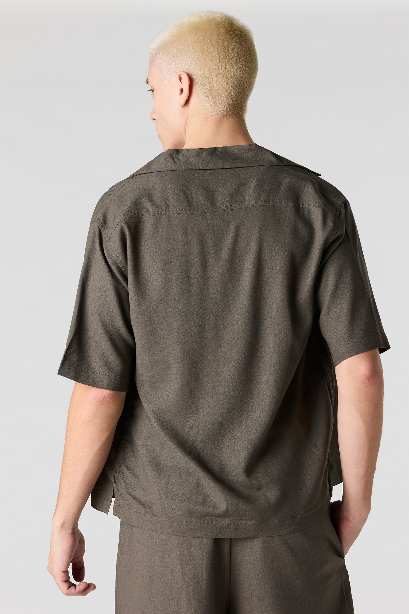 Linen-Blend Button-Up Top