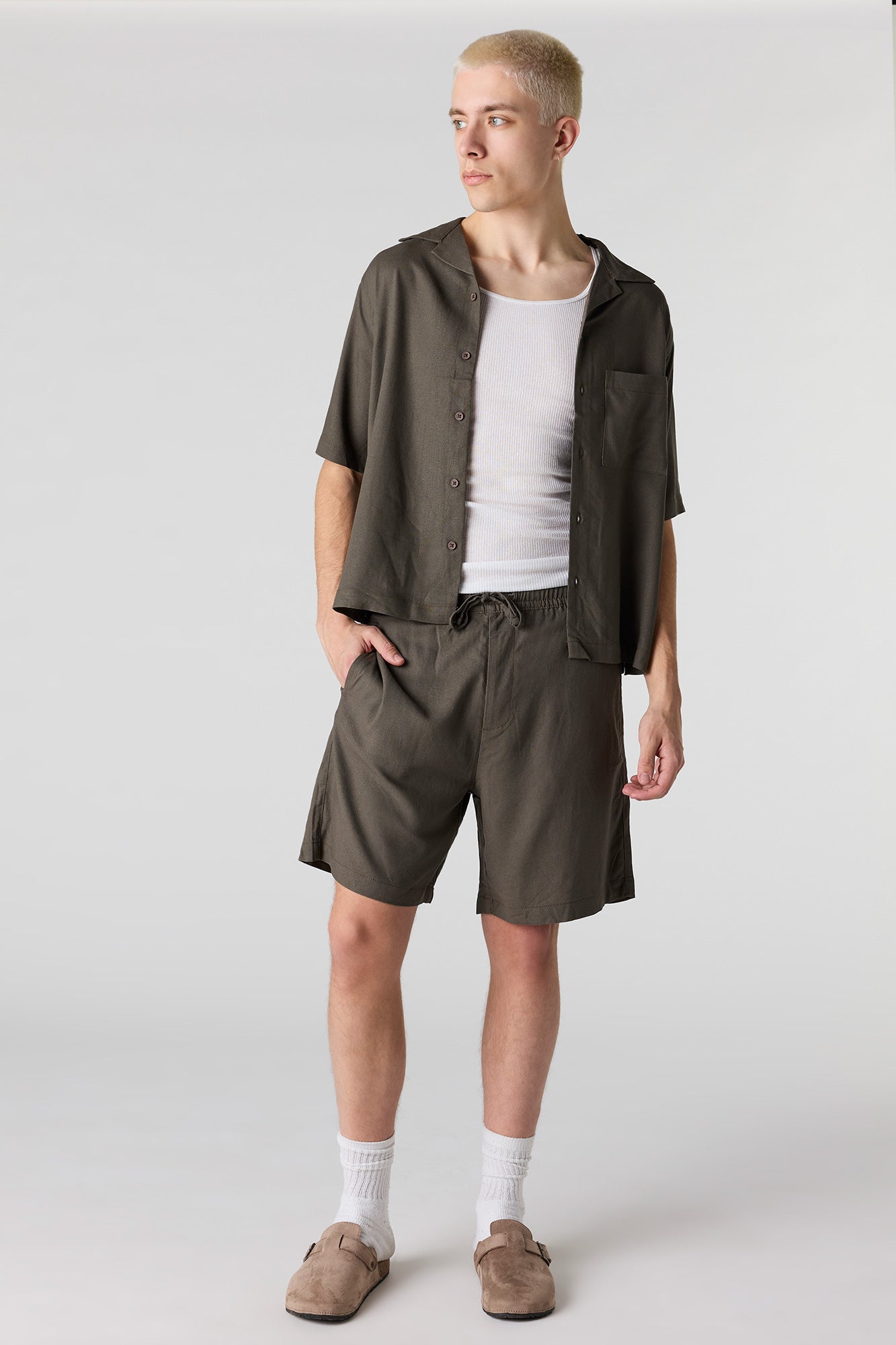 Linen-Blend Button-Up Top