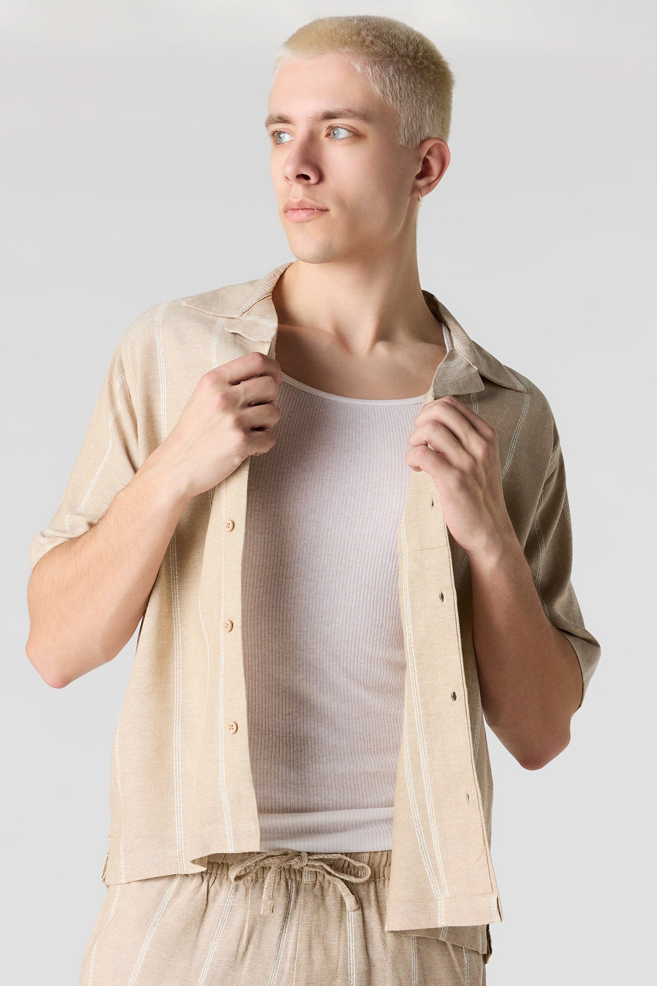 Linen-Blend Button-Up Top