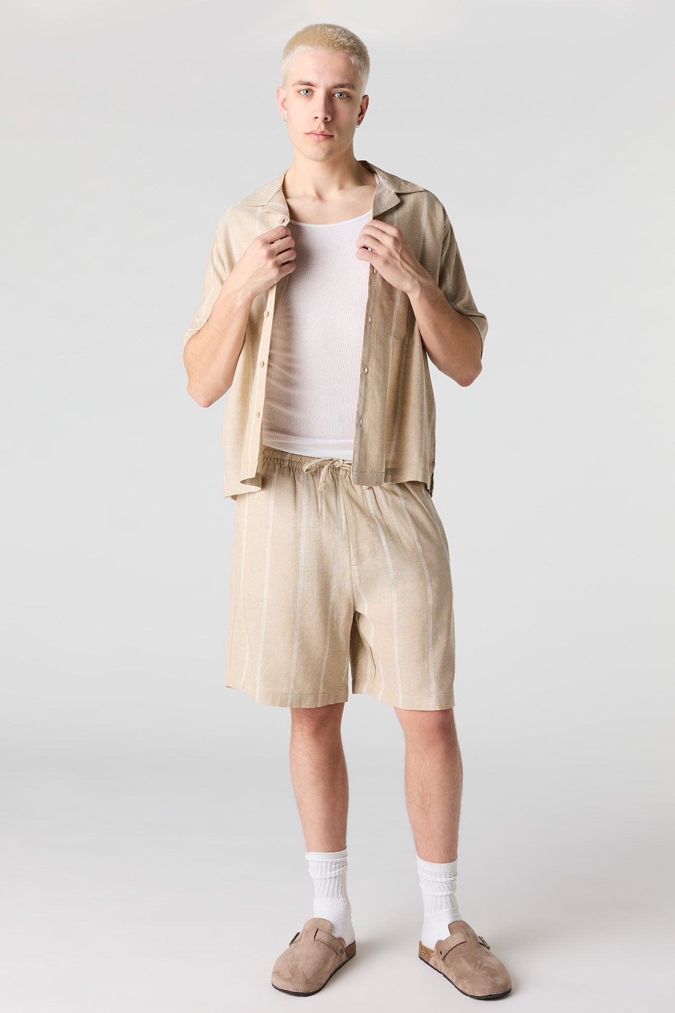 Linen-Blend Button-Up Top