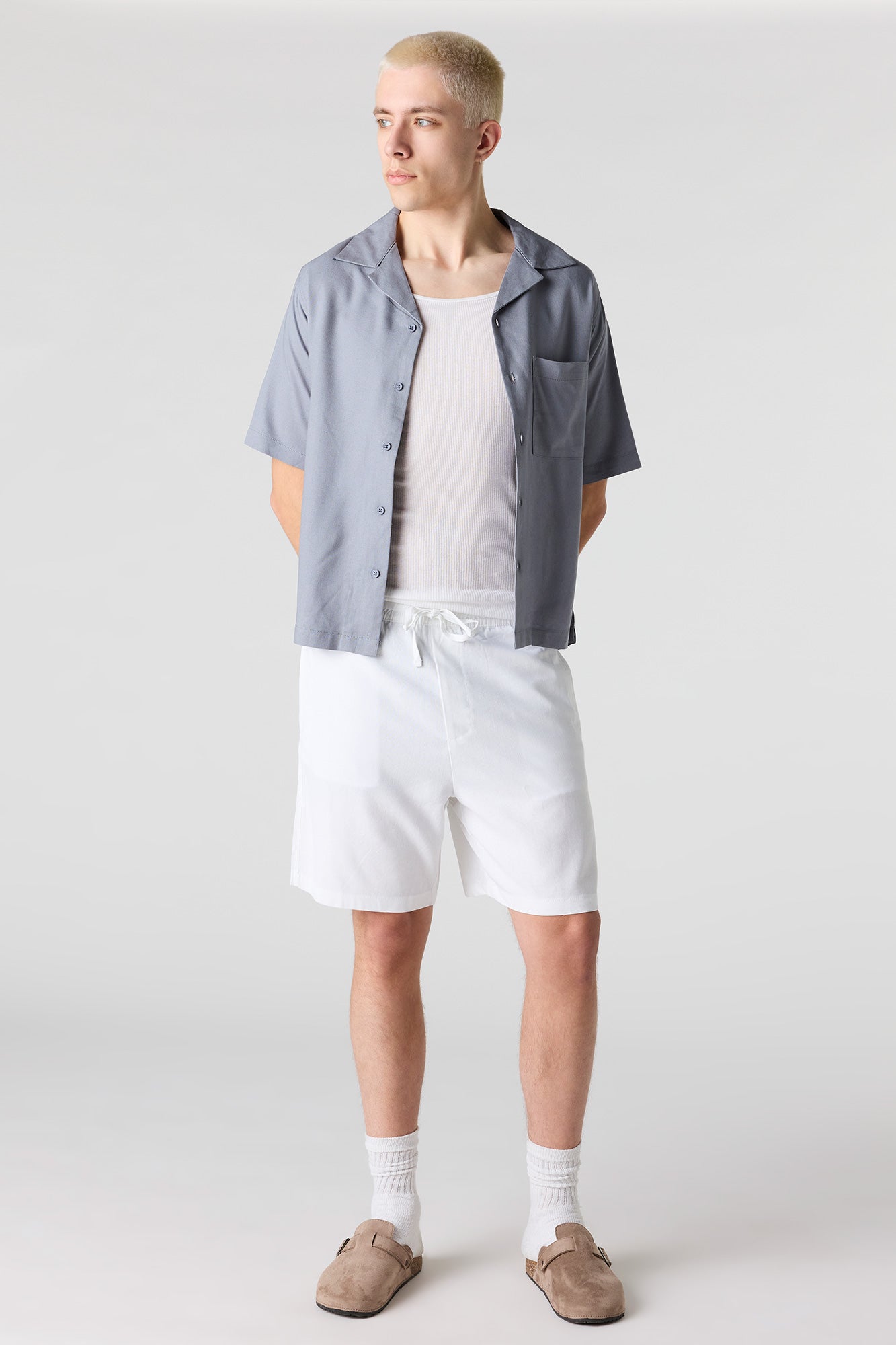 Linen-Blend Button-Up Top