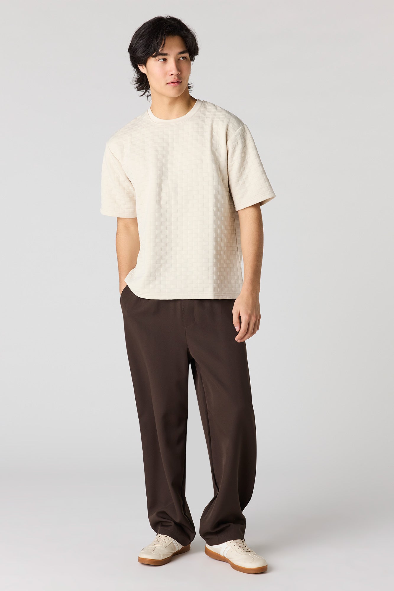 Checkered Textured Boxy T-Shirt