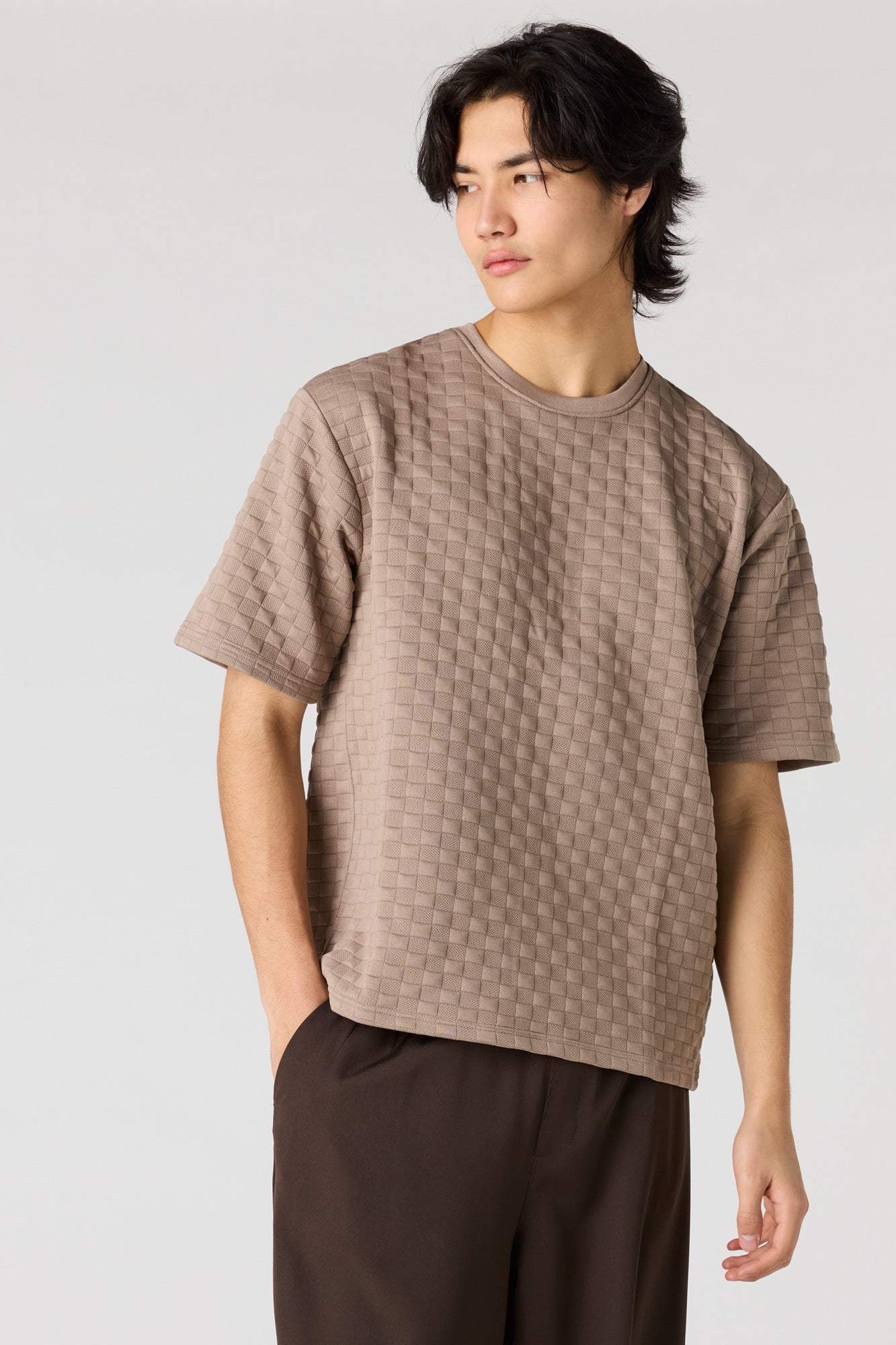 Checkered Textured Boxy T-Shirt