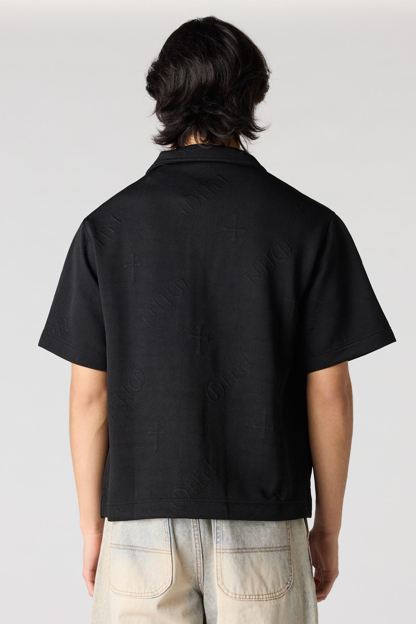 Cross Textured Button-Up Top