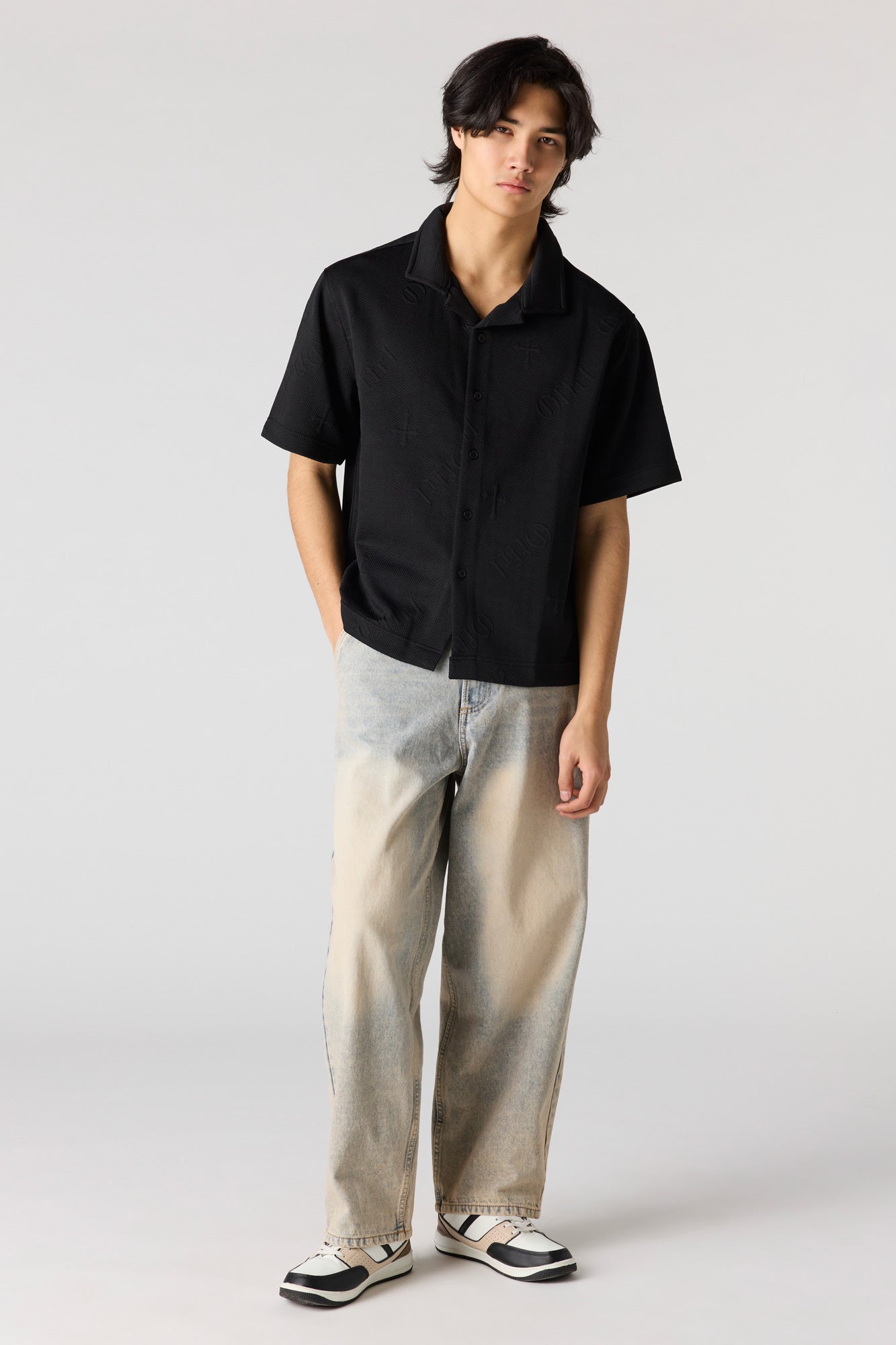 Cross Textured Button-Up Top