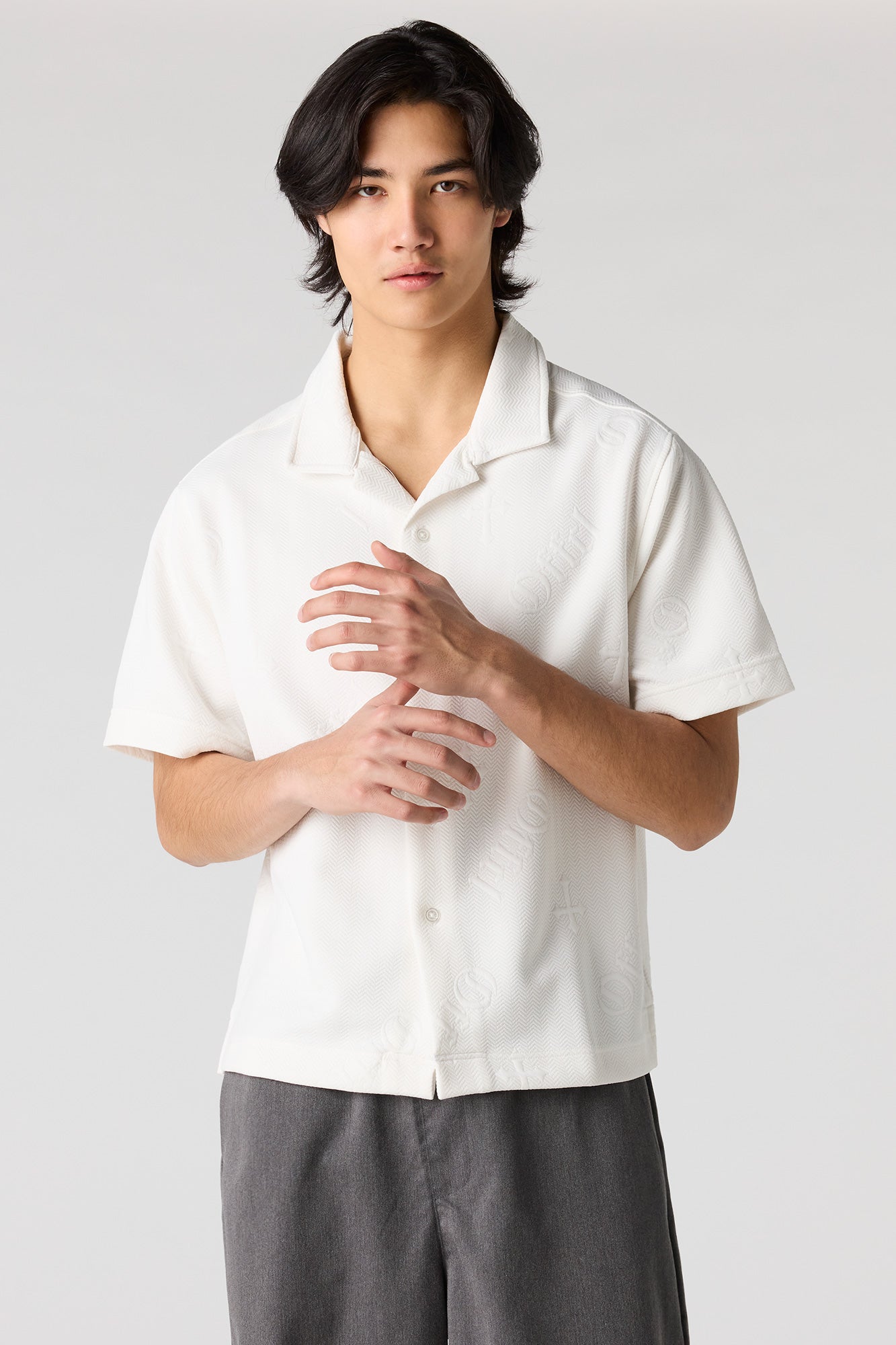 Cross Textured Button-Up Top