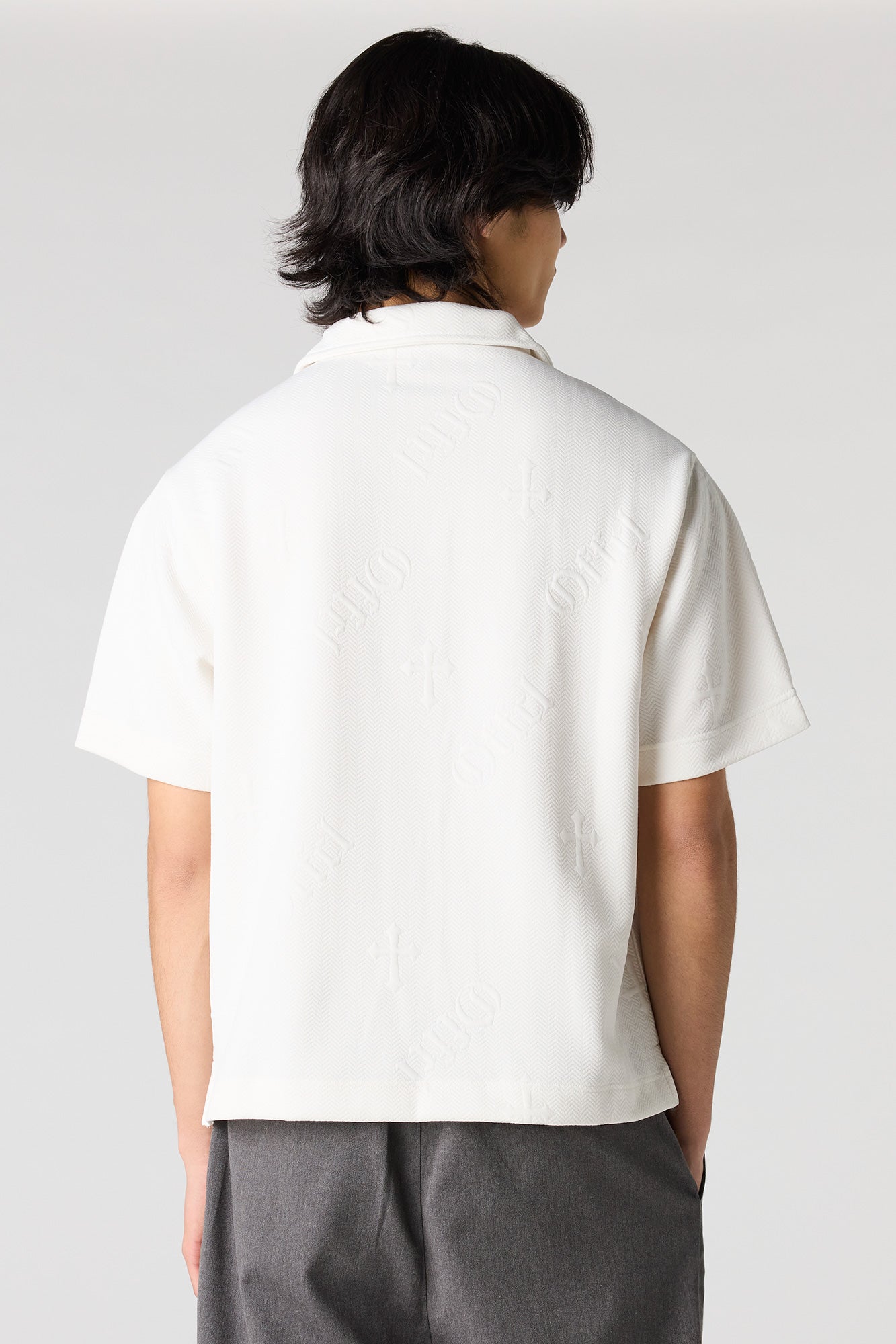 Cross Textured Button-Up Top