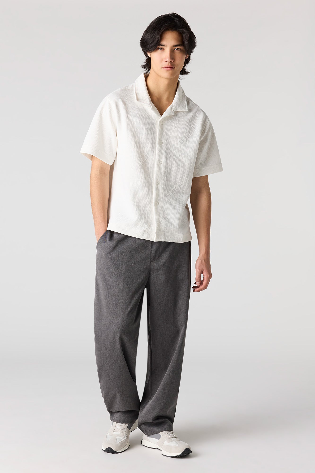 Cross Textured Button-Up Top