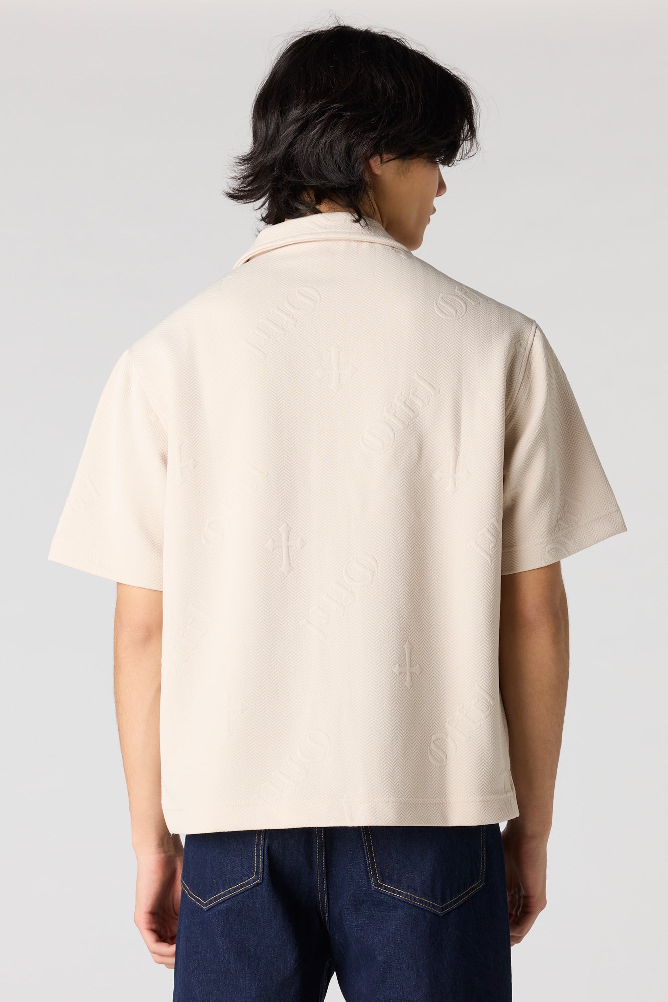 Cross Textured Button-Up Top