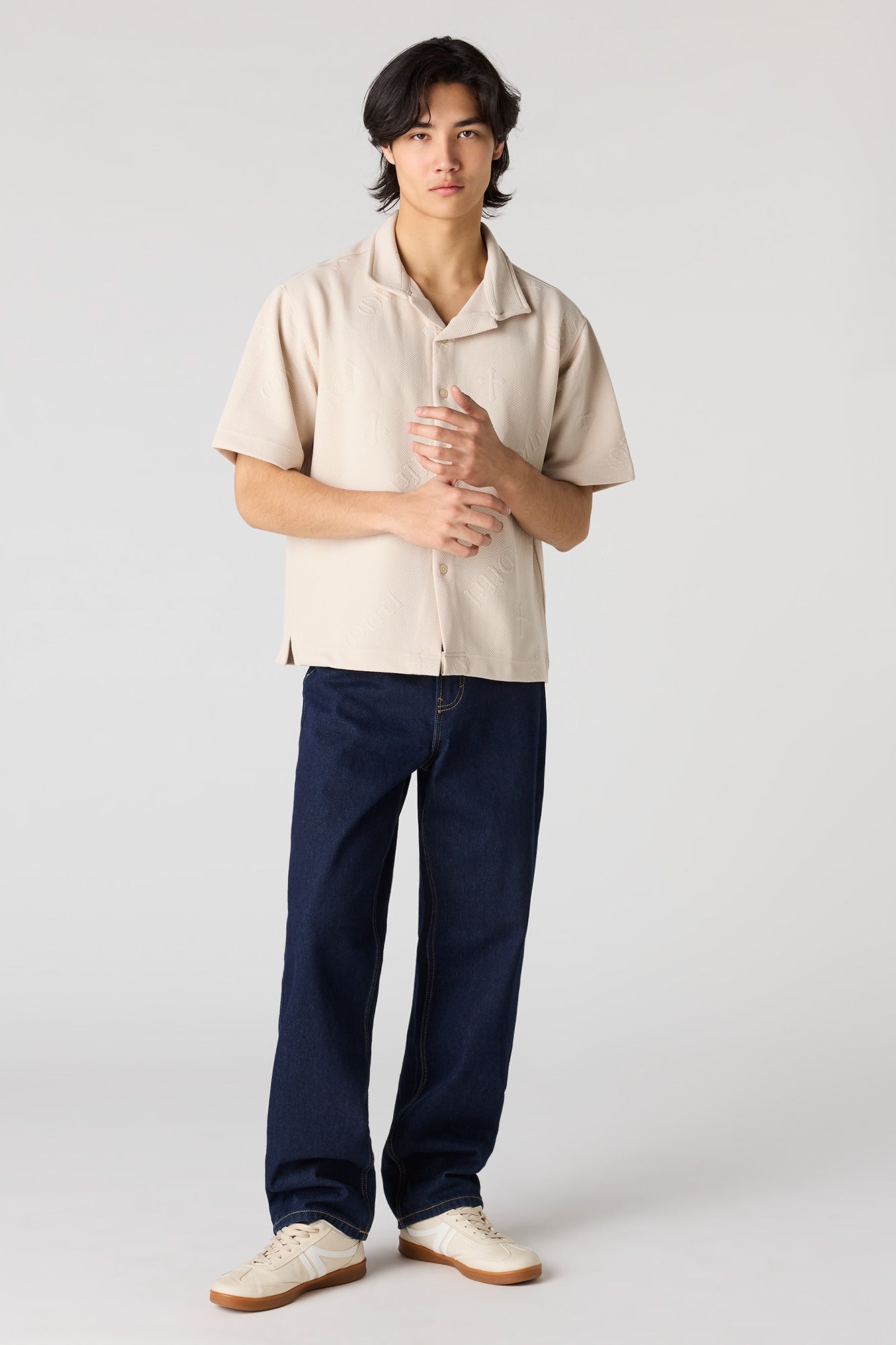 Cross Textured Button-Up Top
