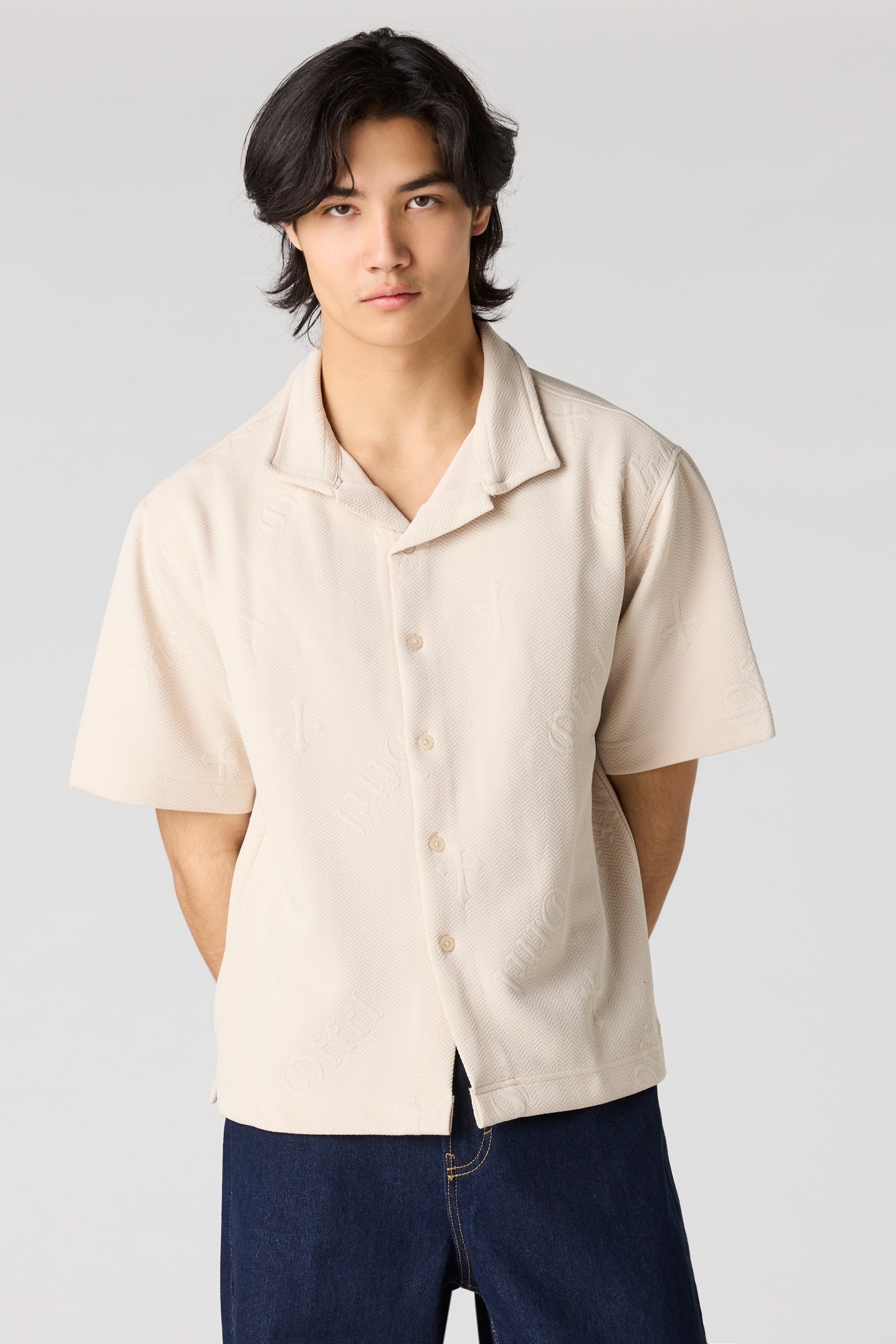 Cross Textured Button-Up Top