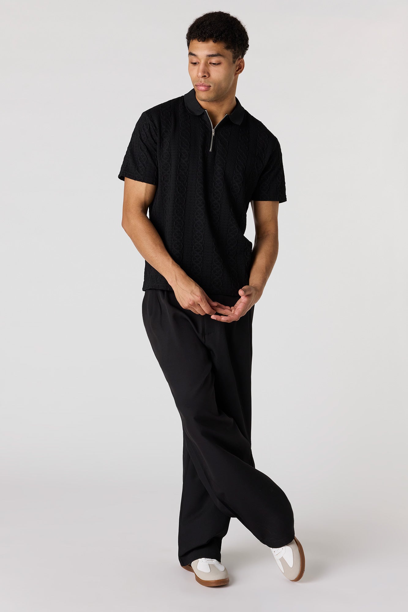 Textured Zip Polo