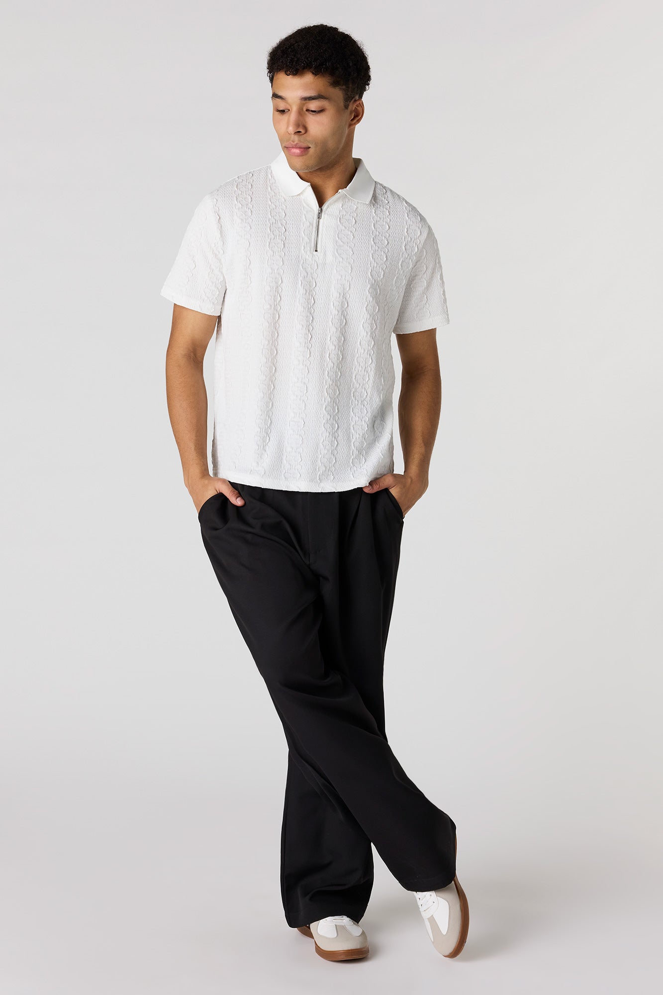Textured Zip Polo