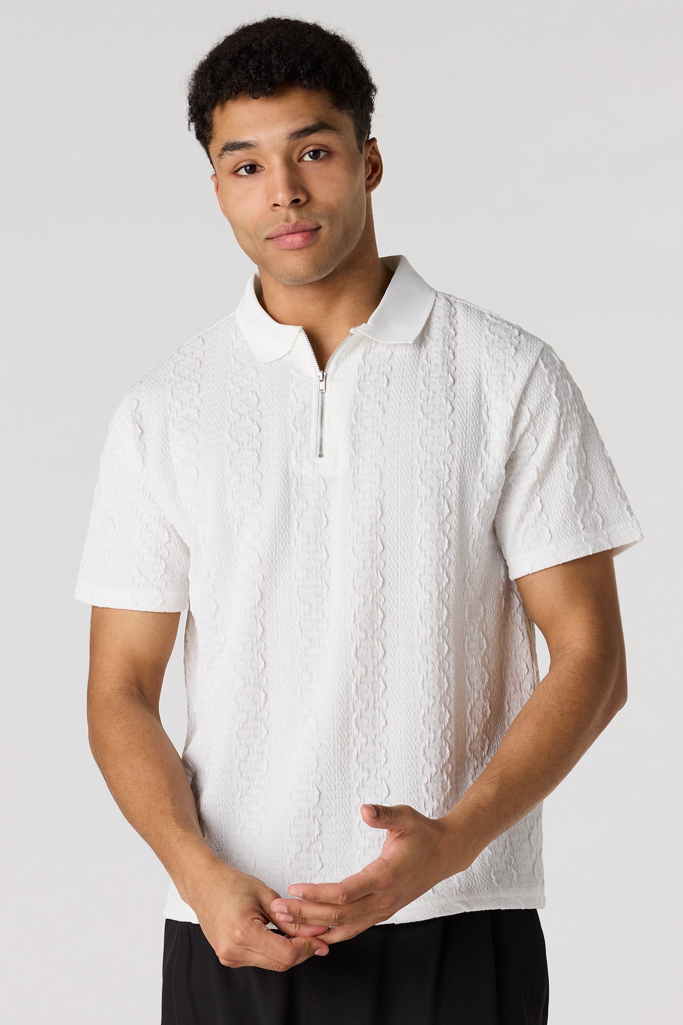 Textured Zip Polo