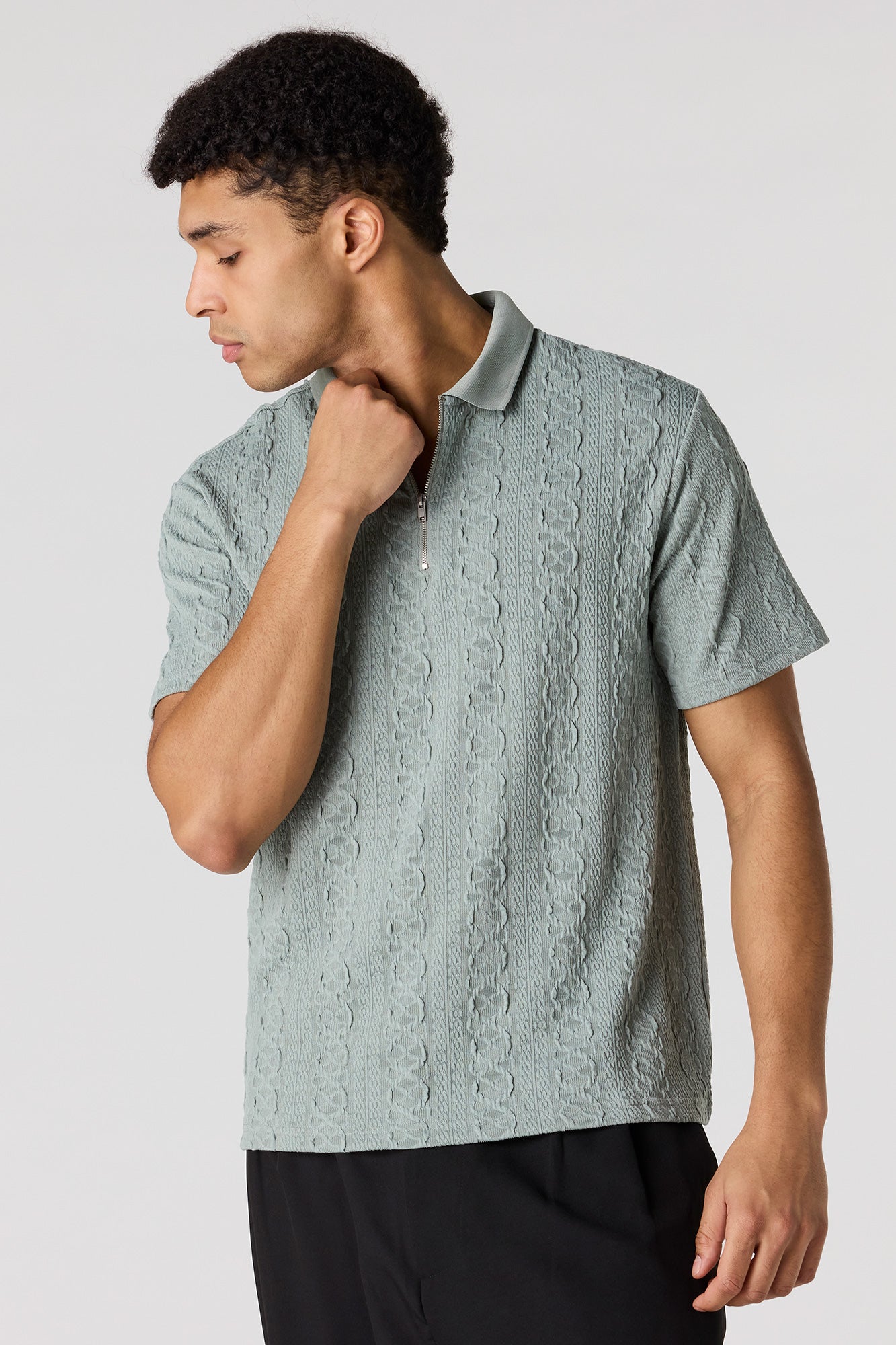Textured Zip Polo
