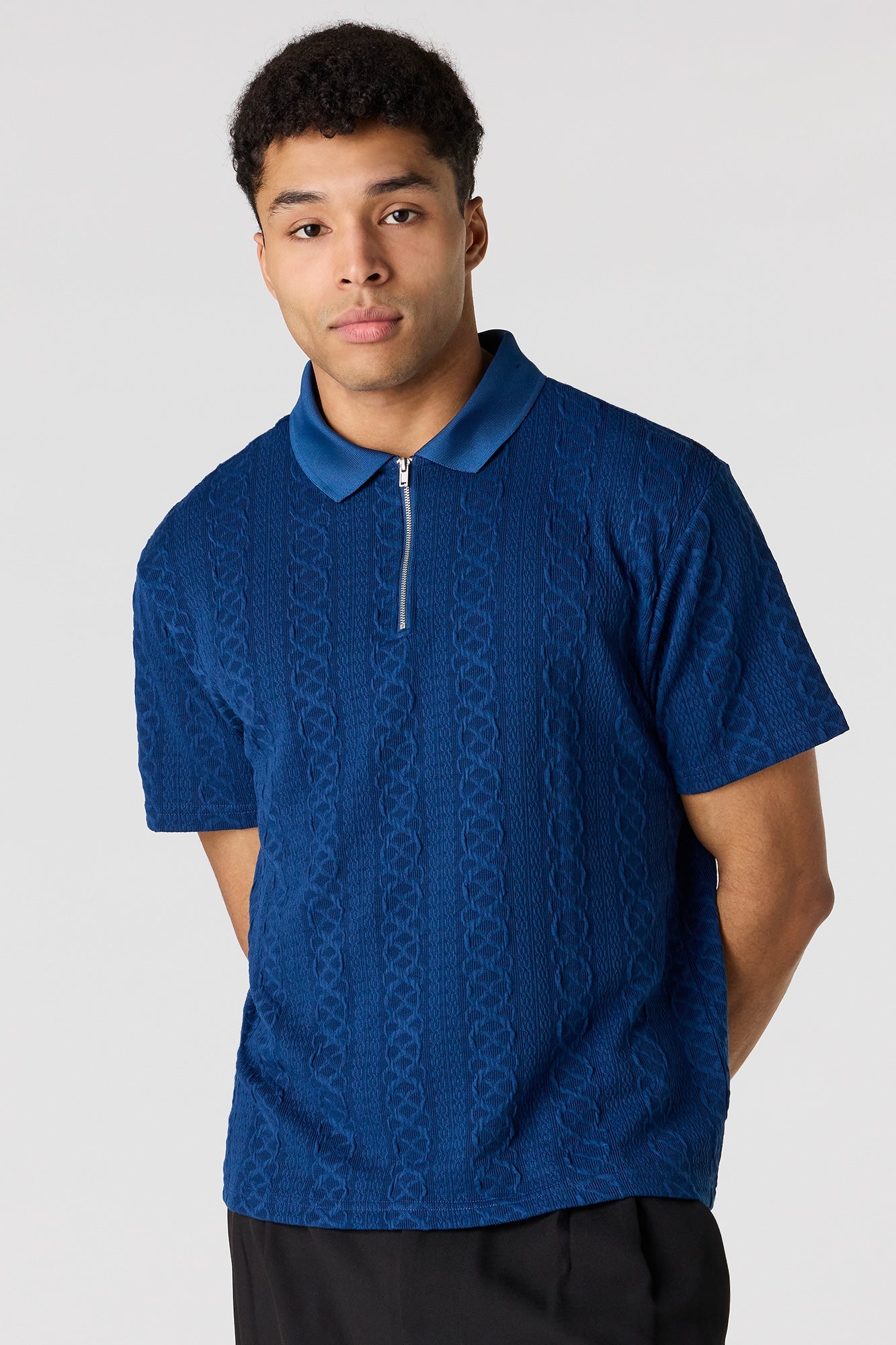 Textured Zip Polo