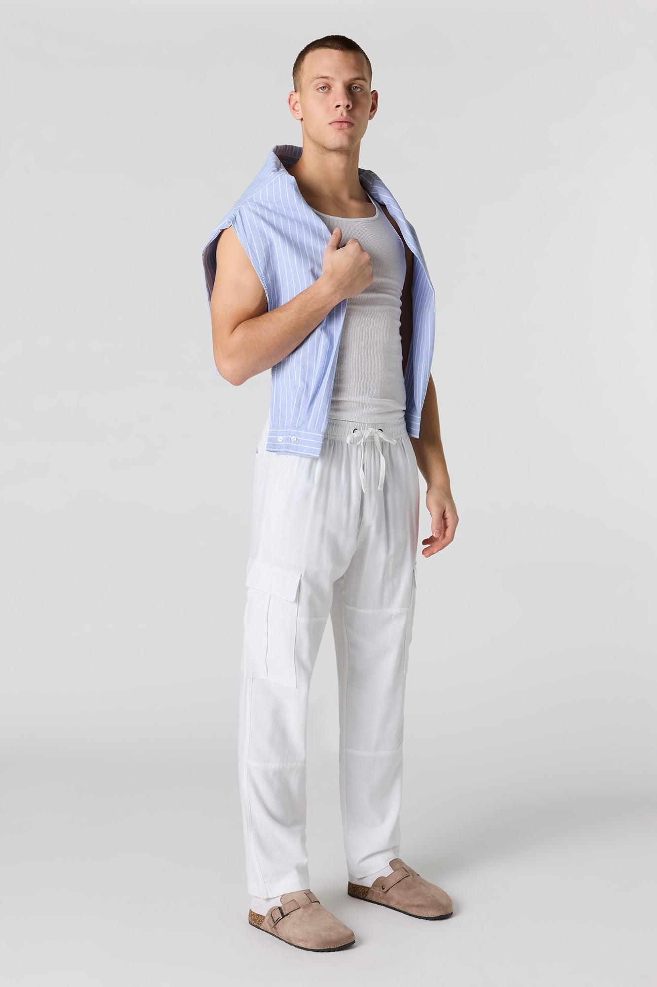 Linen-Blend Baggy Cargo Jogger