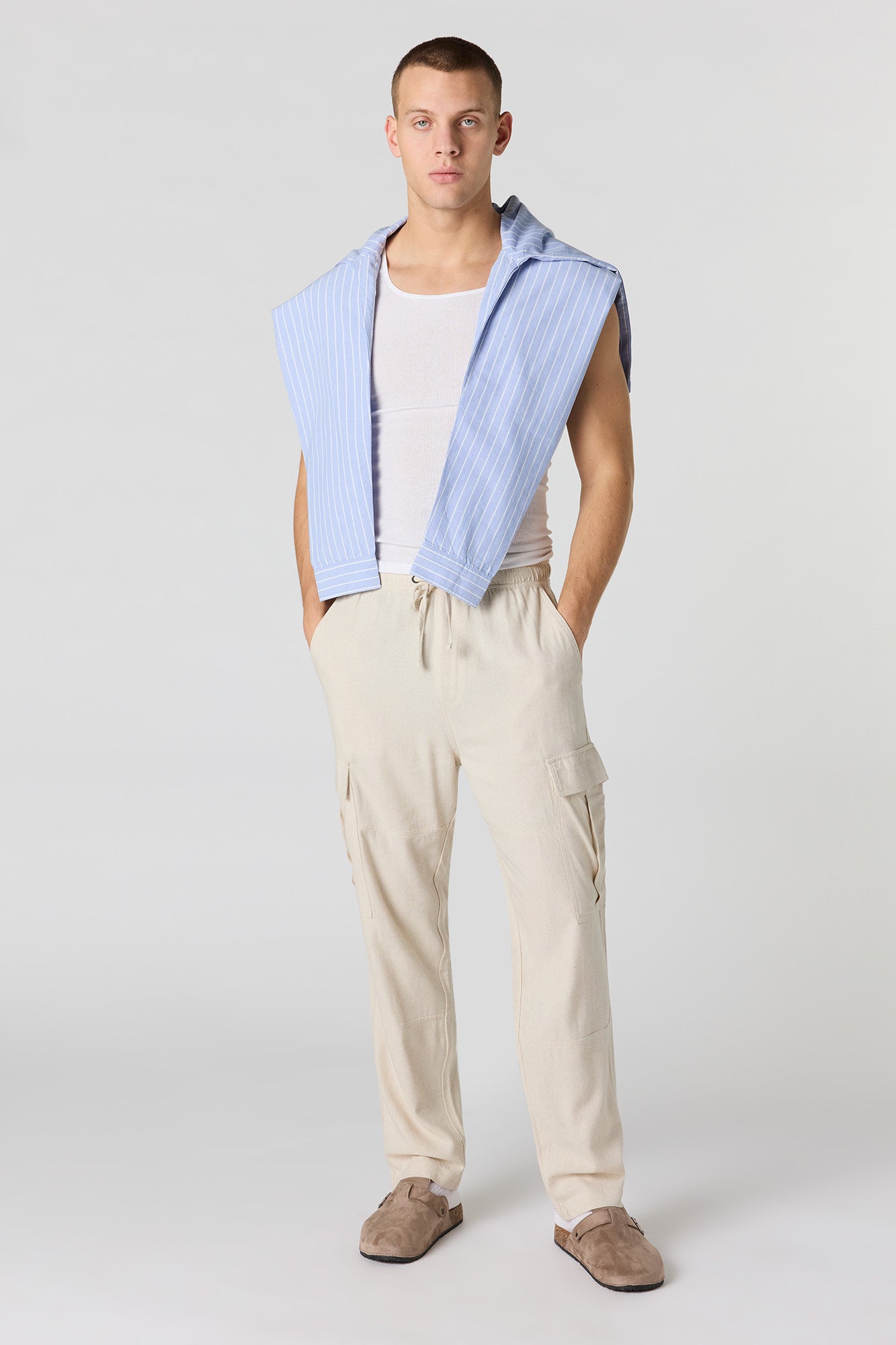 Linen-Blend Baggy Cargo Jogger