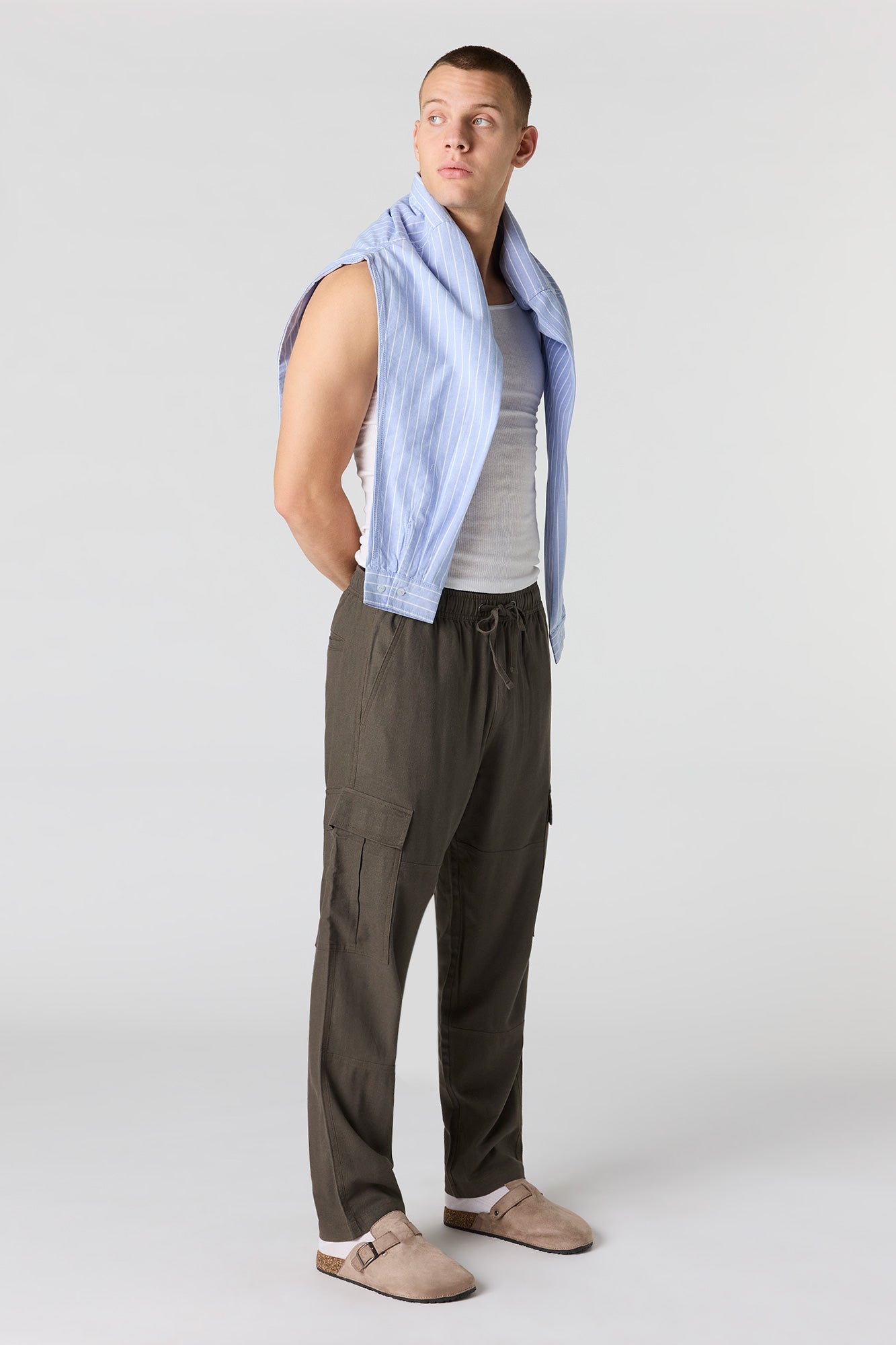 Linen-Blend Baggy Cargo Jogger