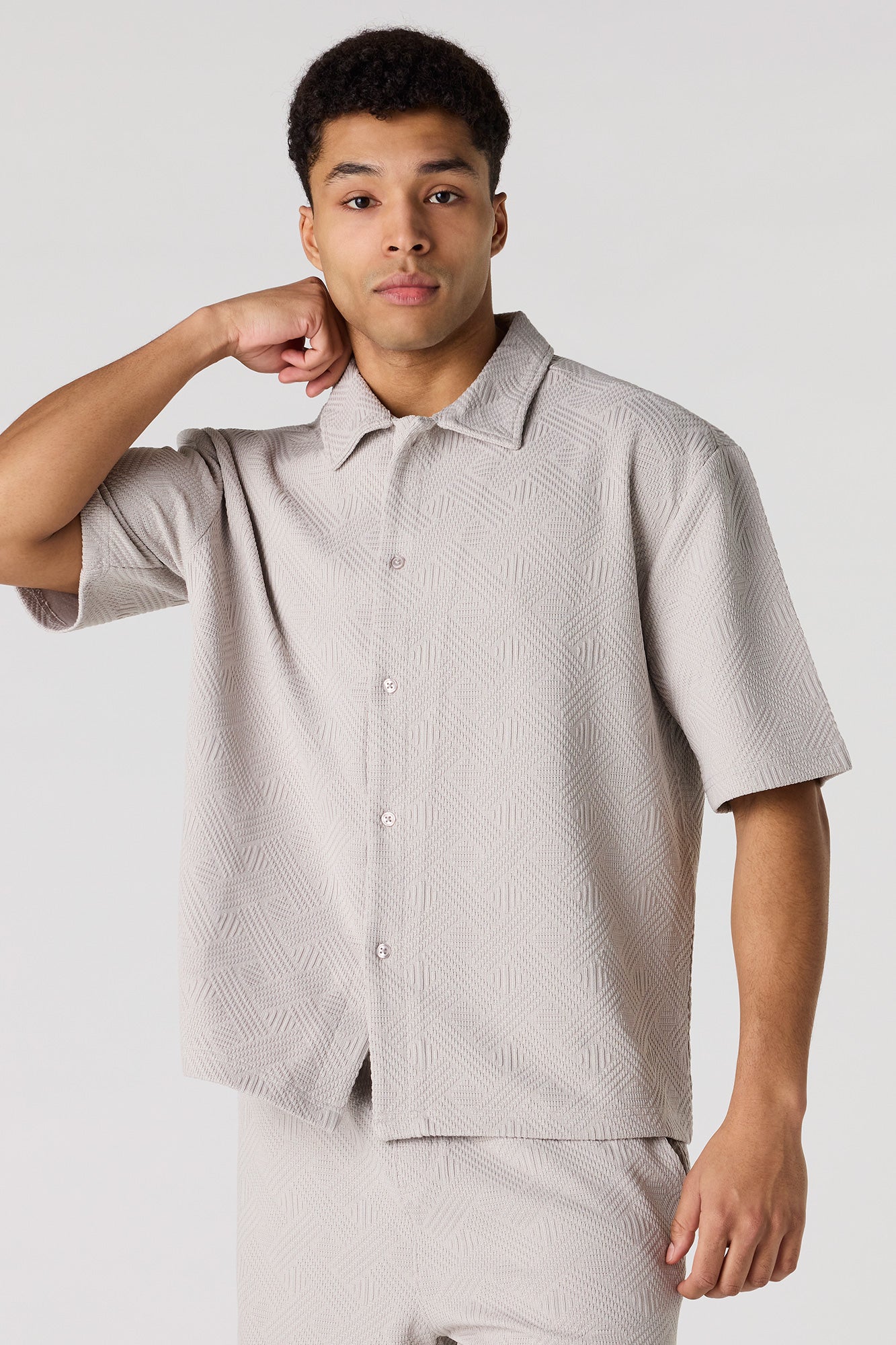 Textured Button-Up Collared Top